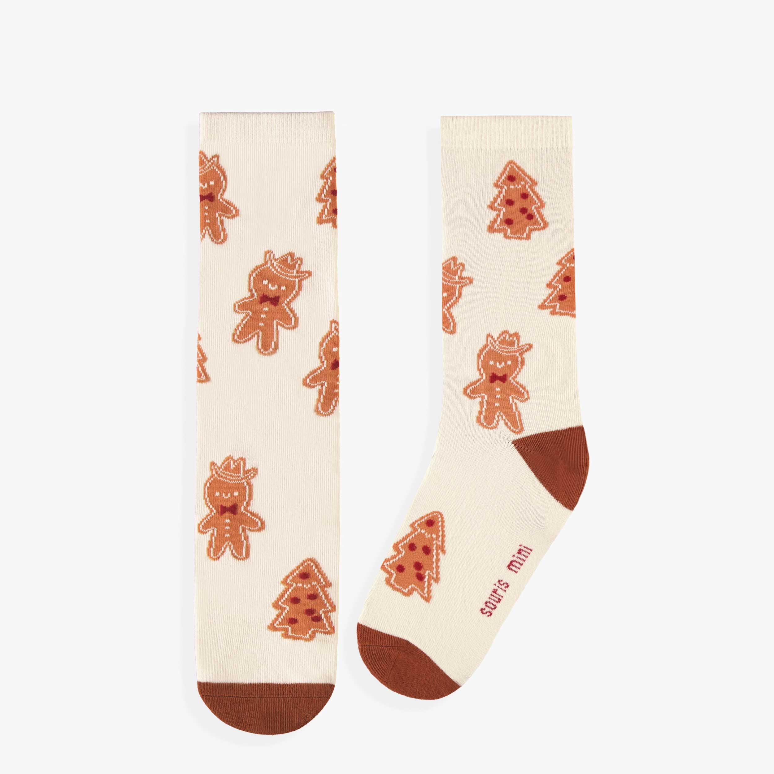Chaussettes crème à motifs pain d’épices, adulte
