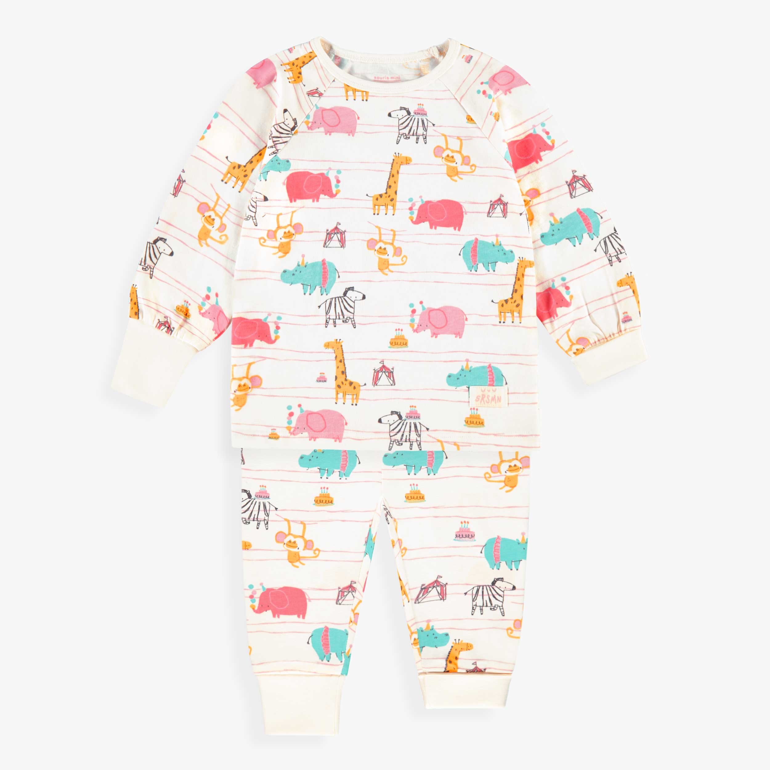 Pyjama deux pièces crème à motifs d’animaux, bébé