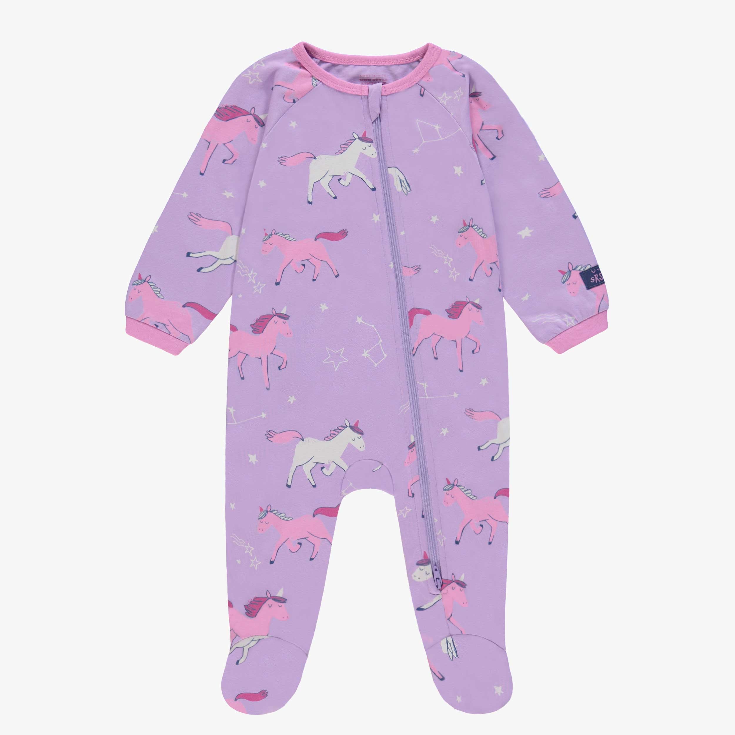 Pyjama une pièce mauve à motifs de licornes, bébé