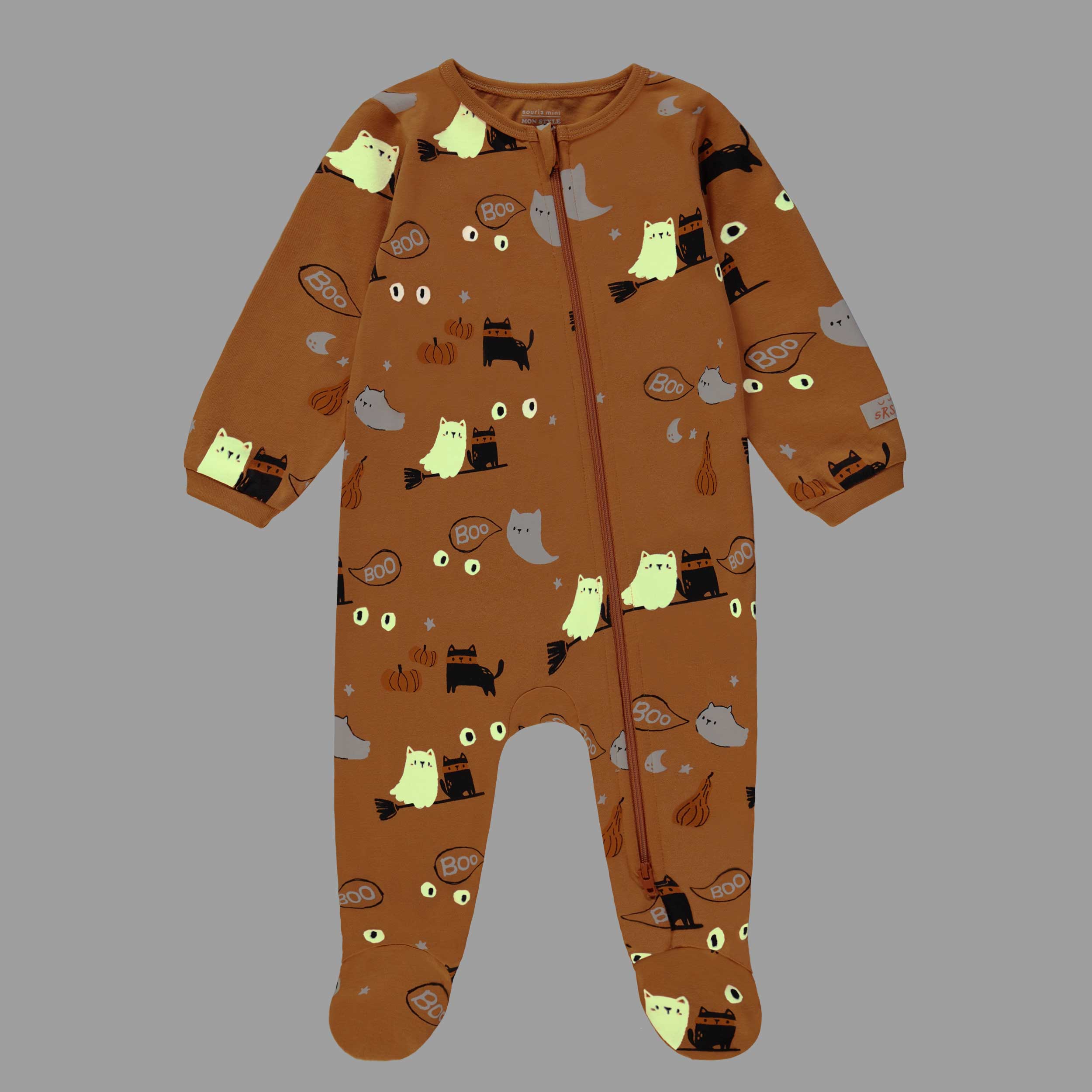 Pyjama une pièce orange à motifs d’Halloween Brille dans le noir, bébé