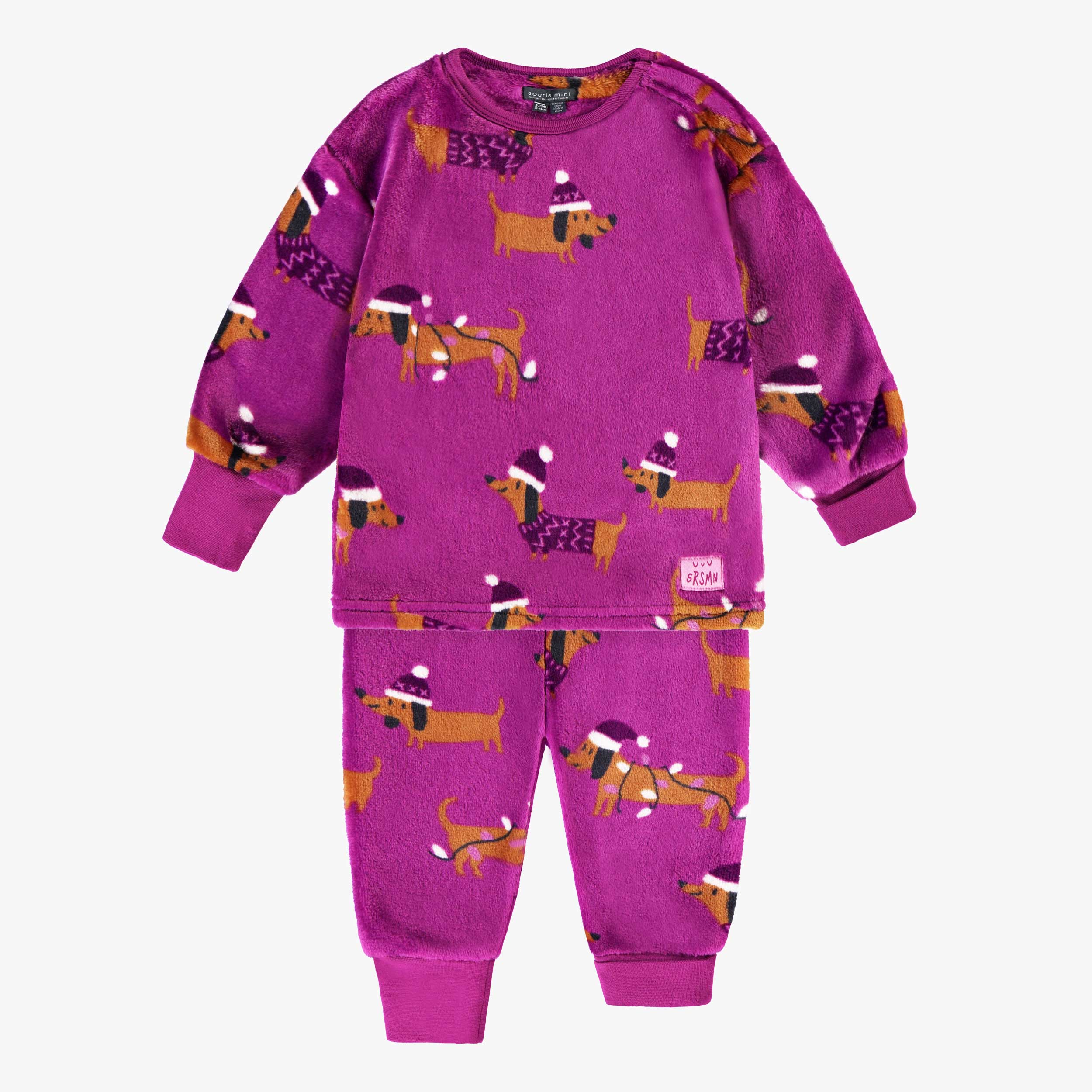 Pyjama deux pièces mauve à motifs de chiens, bébé