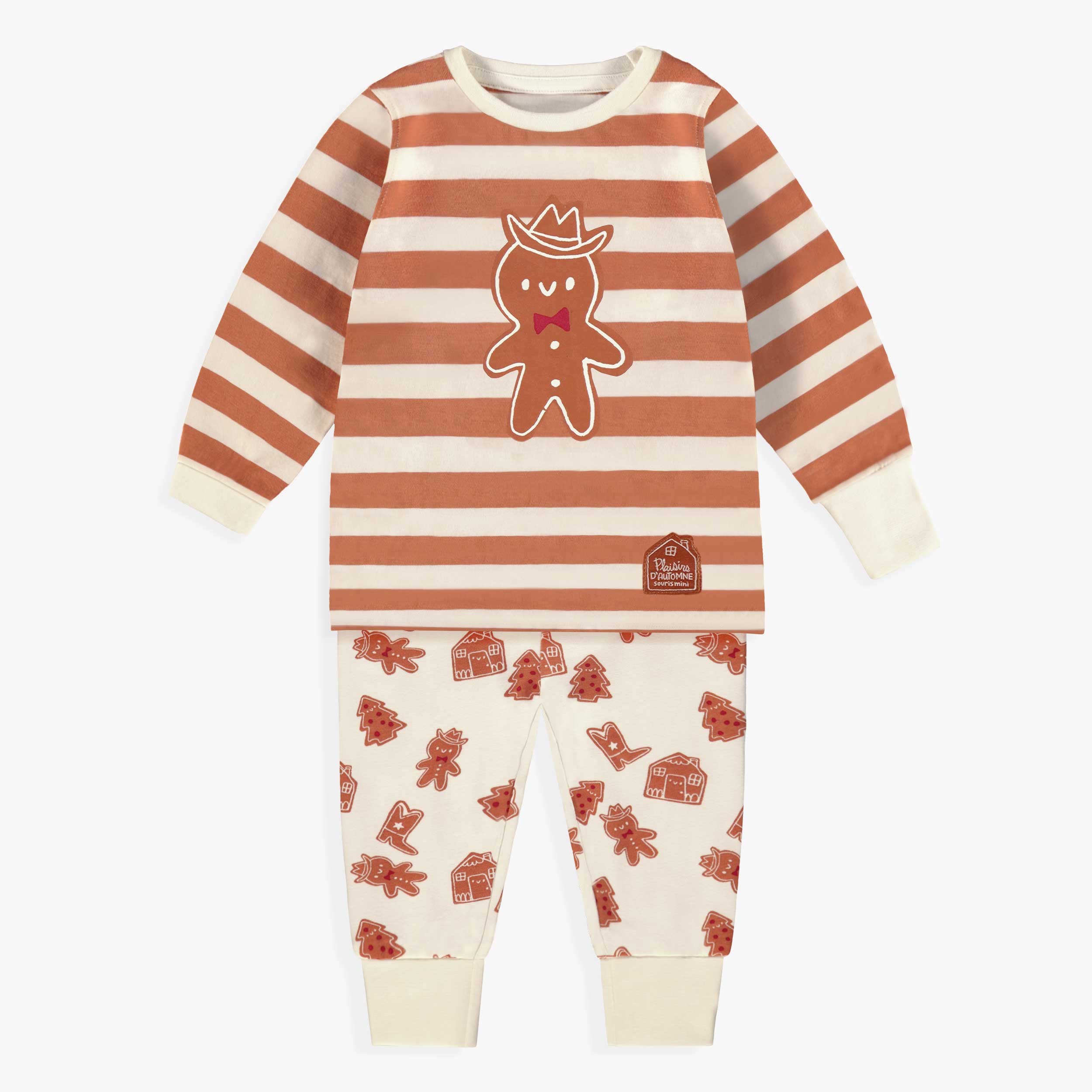 Pyjama deux pièces crème à rayures et motifs pain d’épices, bébé