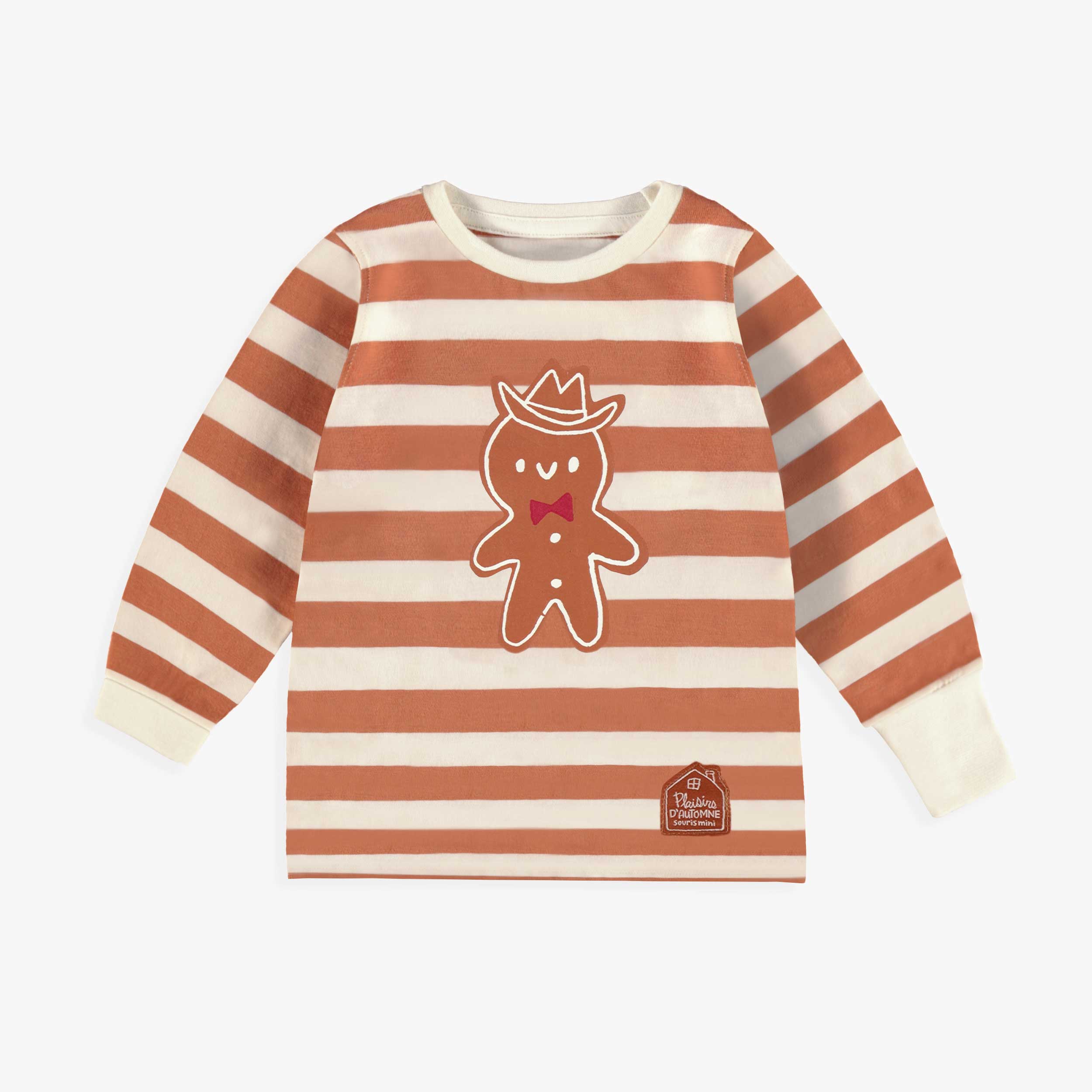 Haut du pyjama deux pièces crème à rayures et motifs pain d’épices, bébé