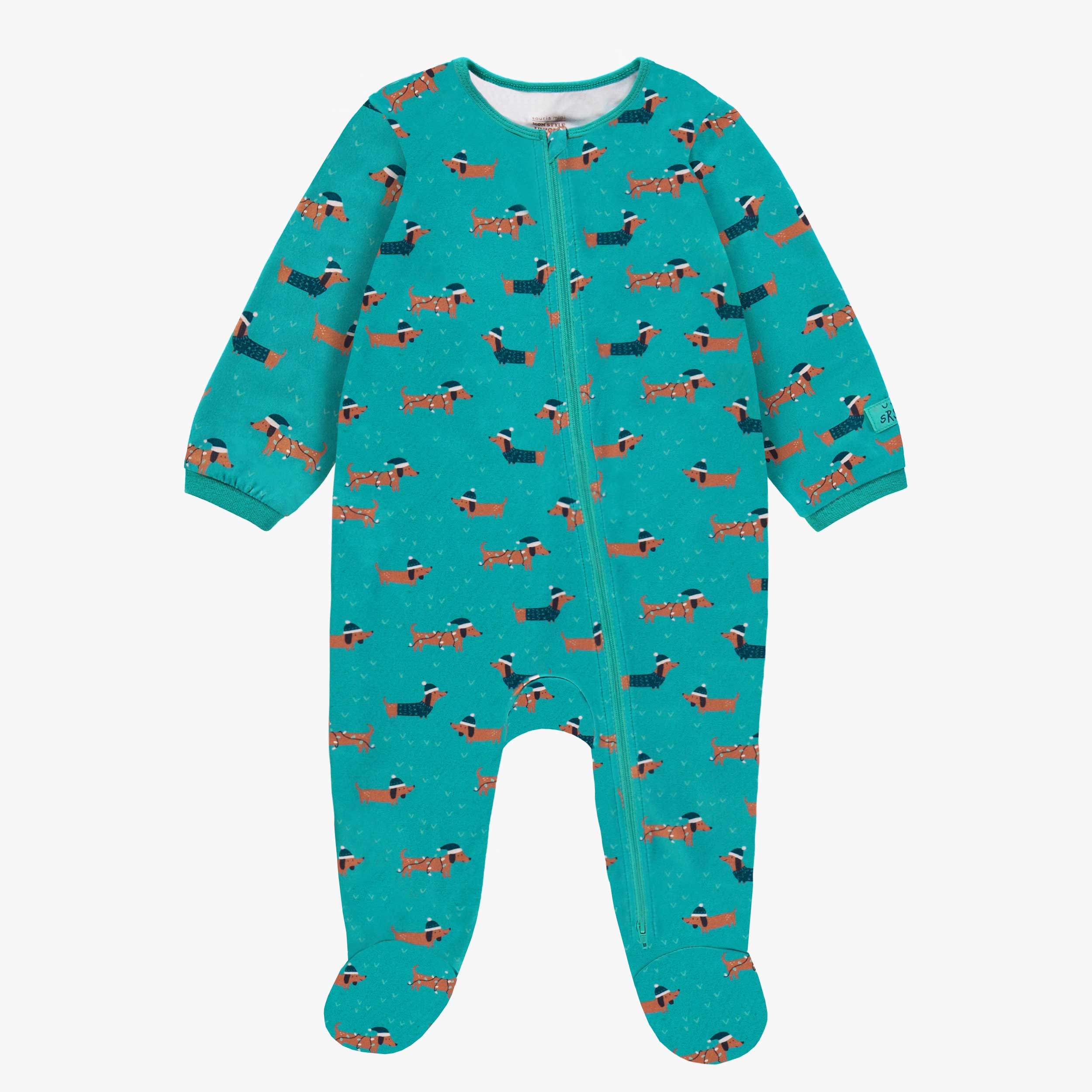 Pyjama une pièce turquoise à motifs de chiens, bébé