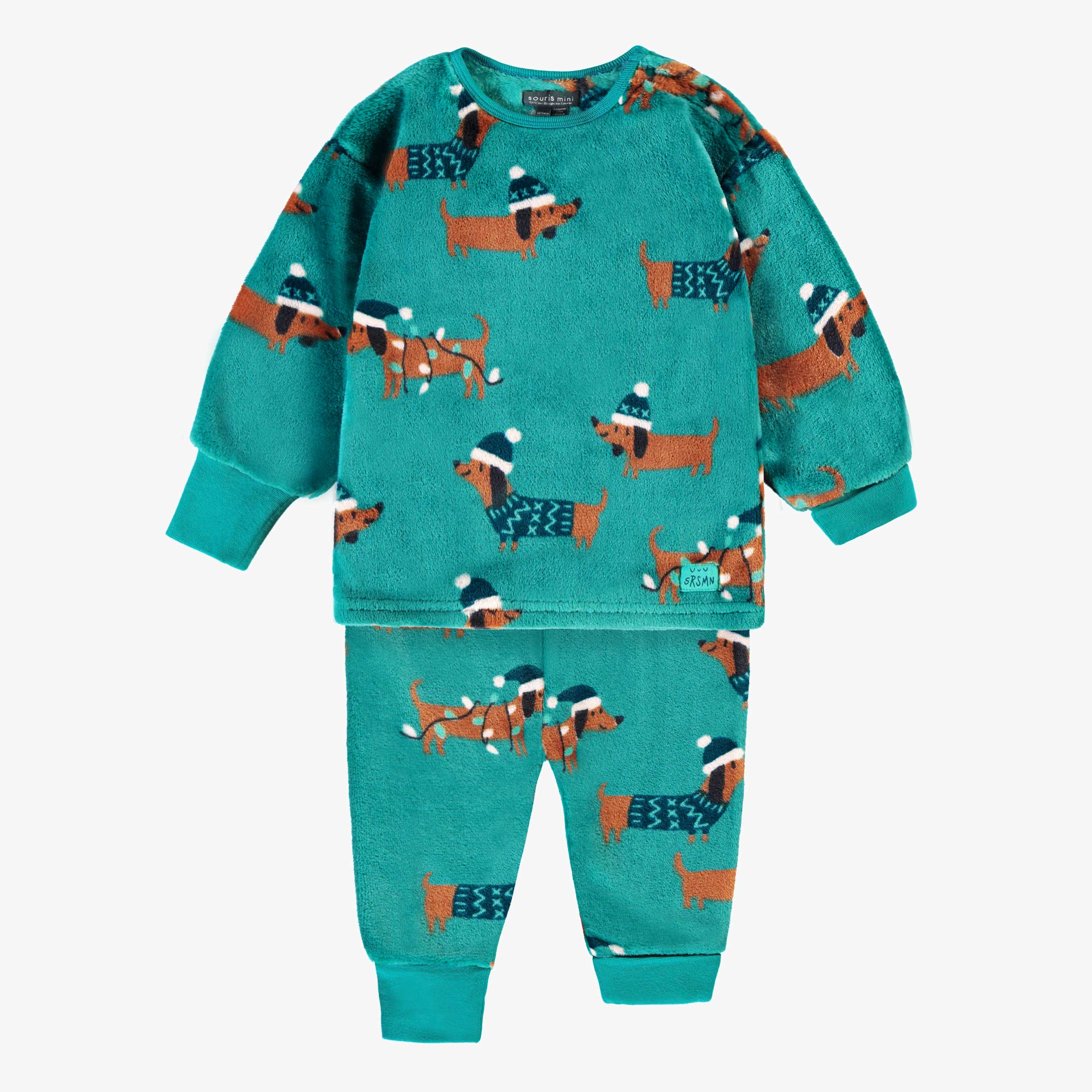 Pyjama deux pièces turquoise à motifs de chiens, bébé