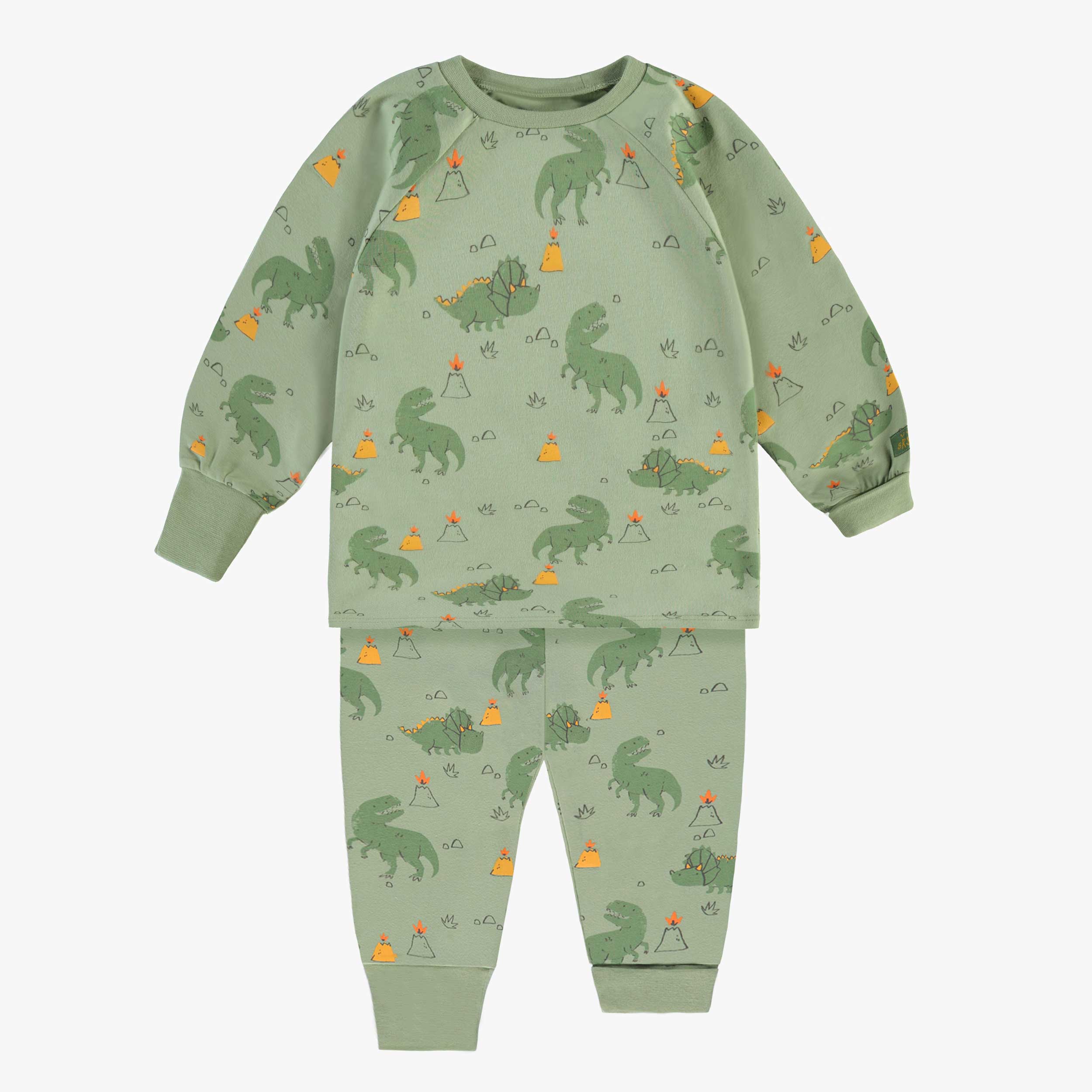 Pyjama deux pièces vert à motifs de dinosaures, bébé