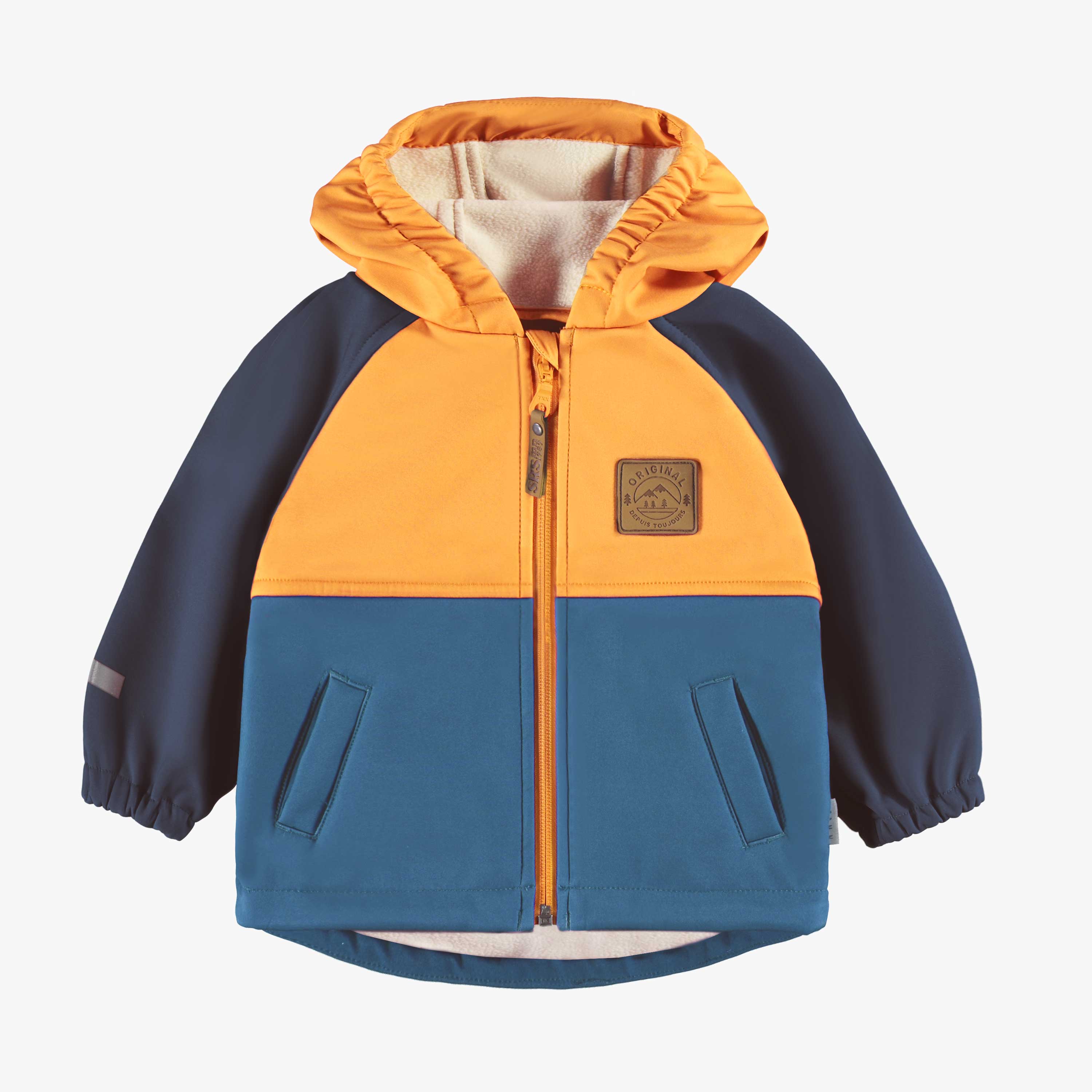 Manteau bleu et jaune en coquille souple, bébé