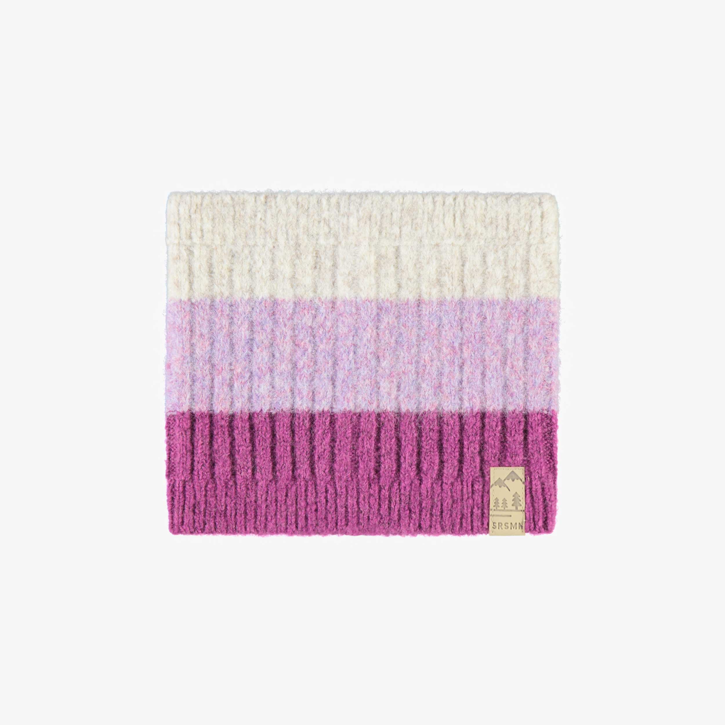Cache-cou crème et mauve en tricot avec rayures, bébé