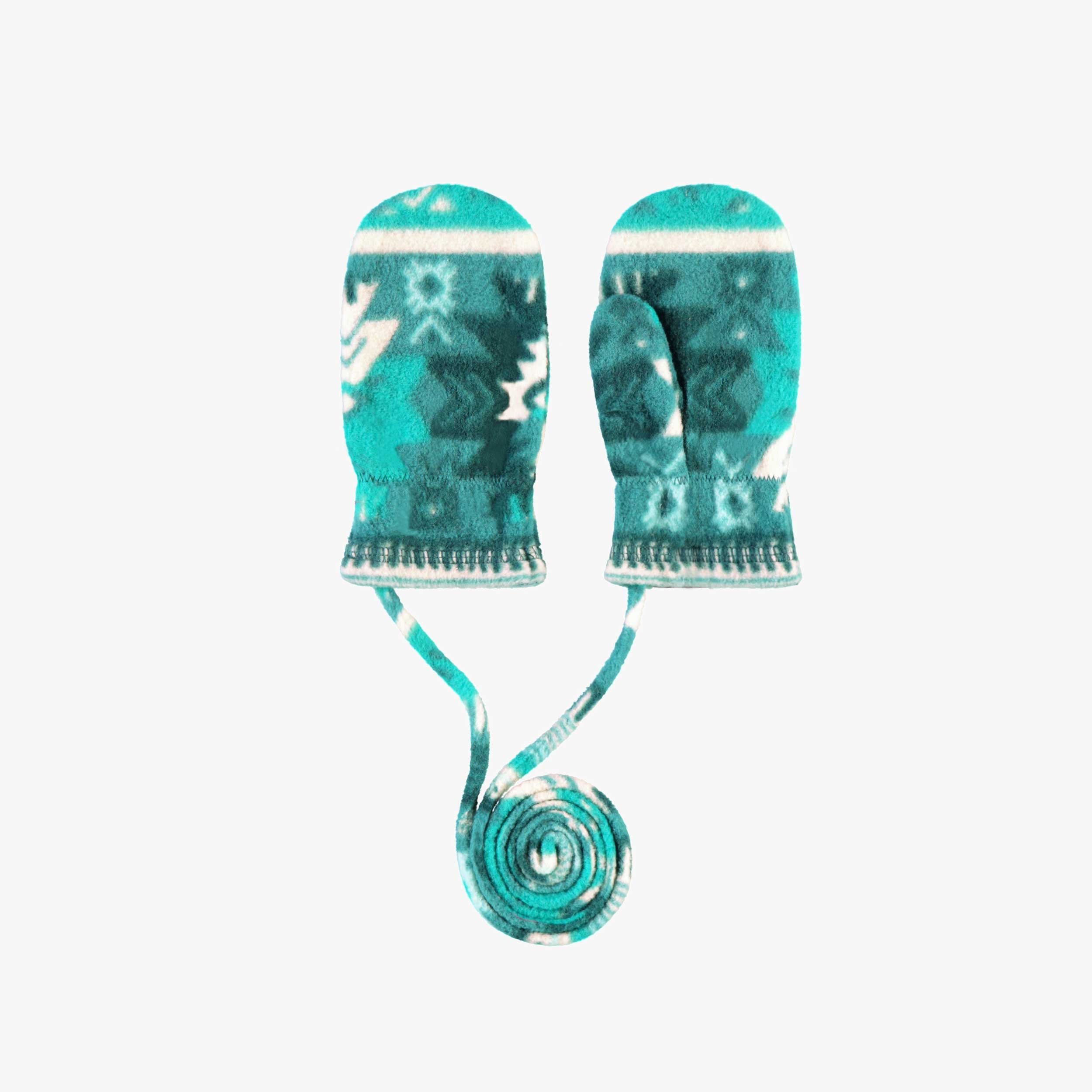 Mitaines turquoise en polar avec motifs, bébé