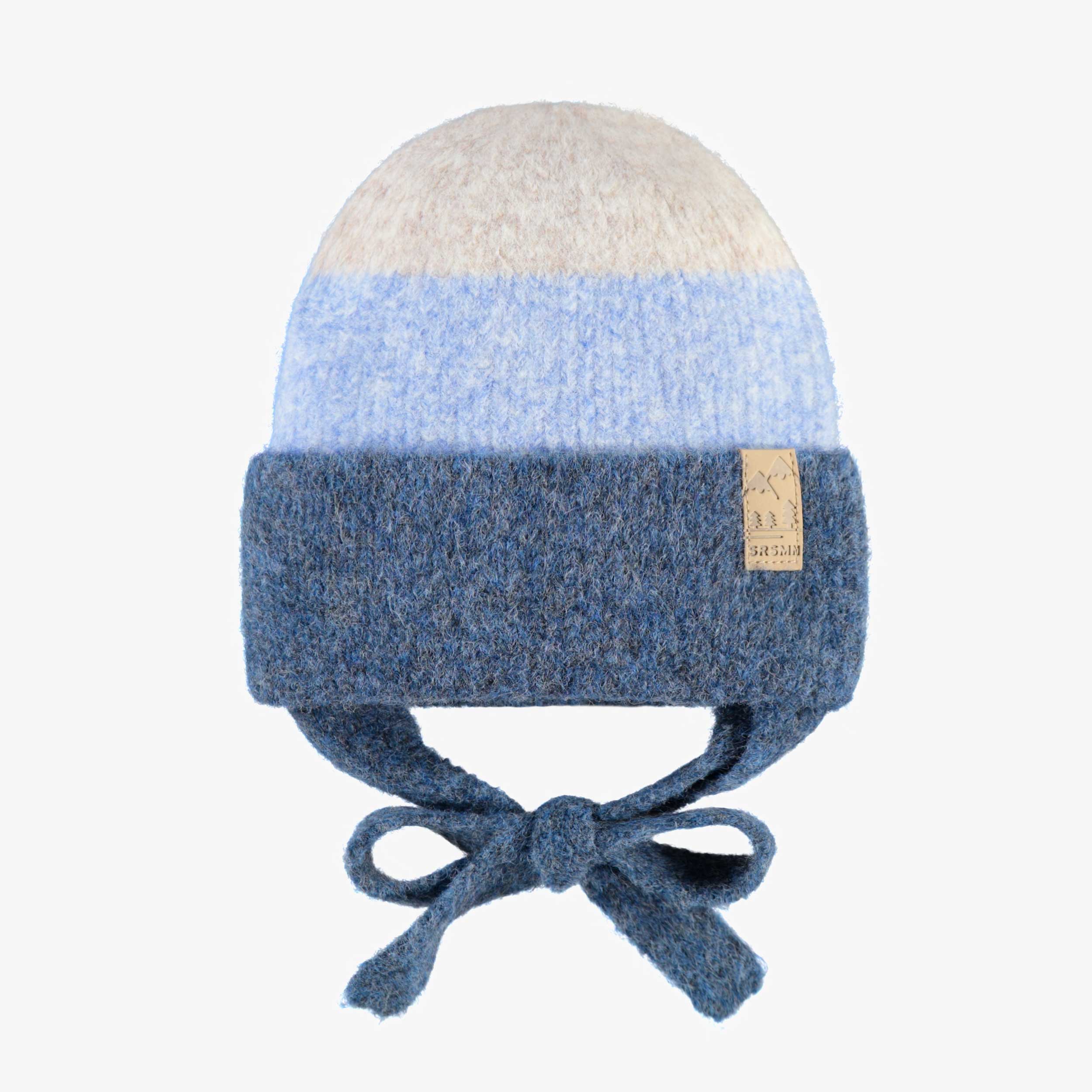 Tuque crème et bleu en tricot avec rayures, bébé