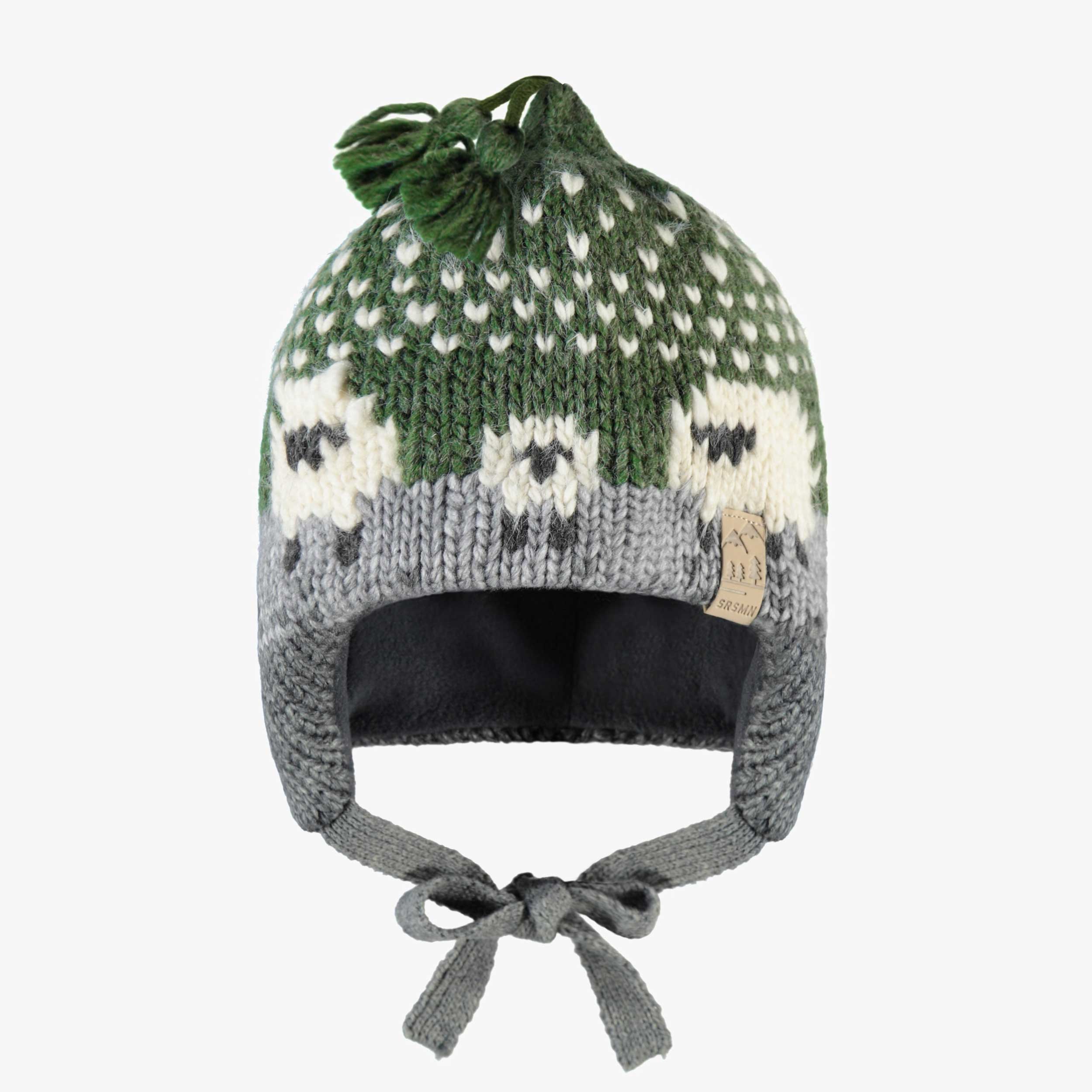 Tuque verte en tricot avec moutons, bébé
