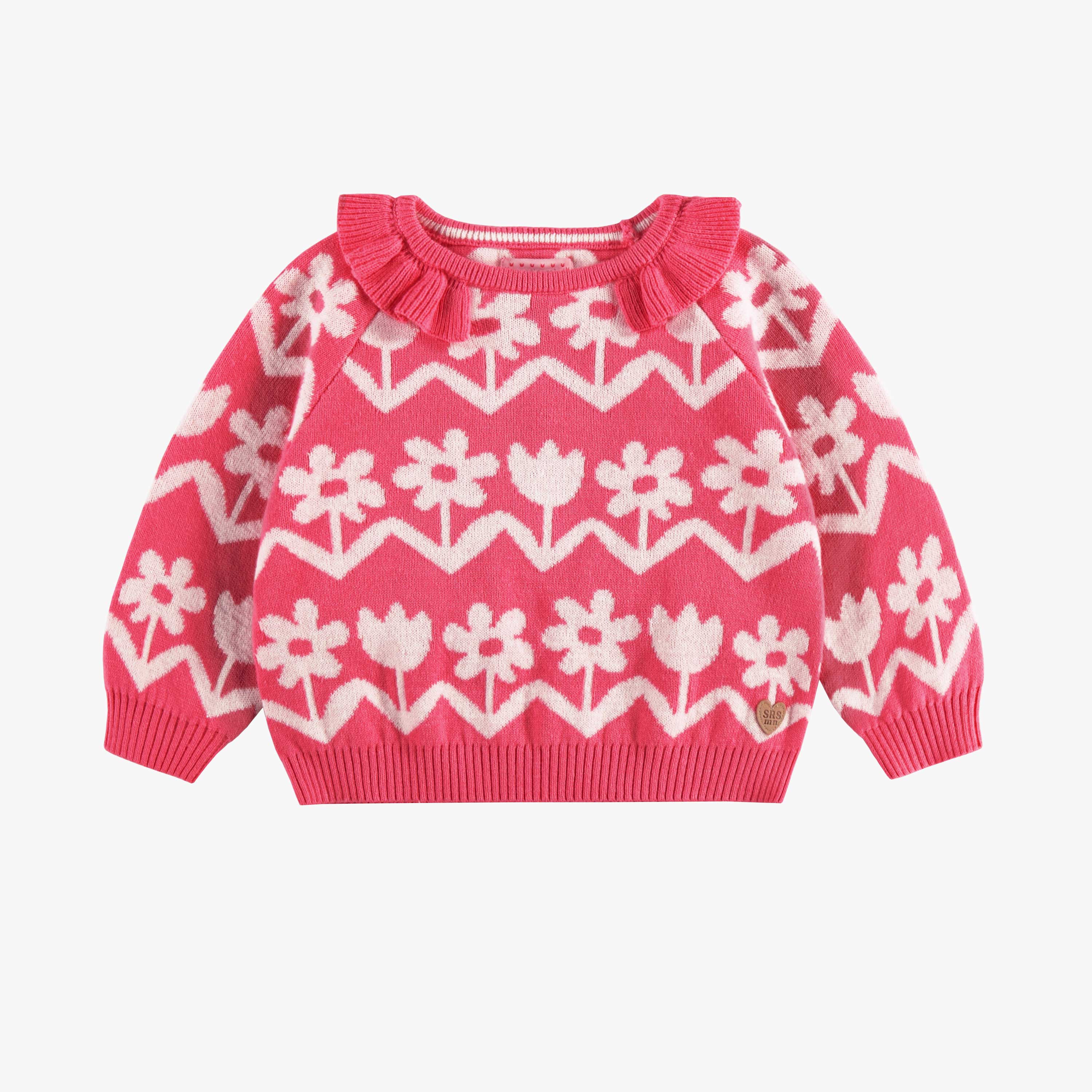 Chandail en tricot rose à motif floral, bébé