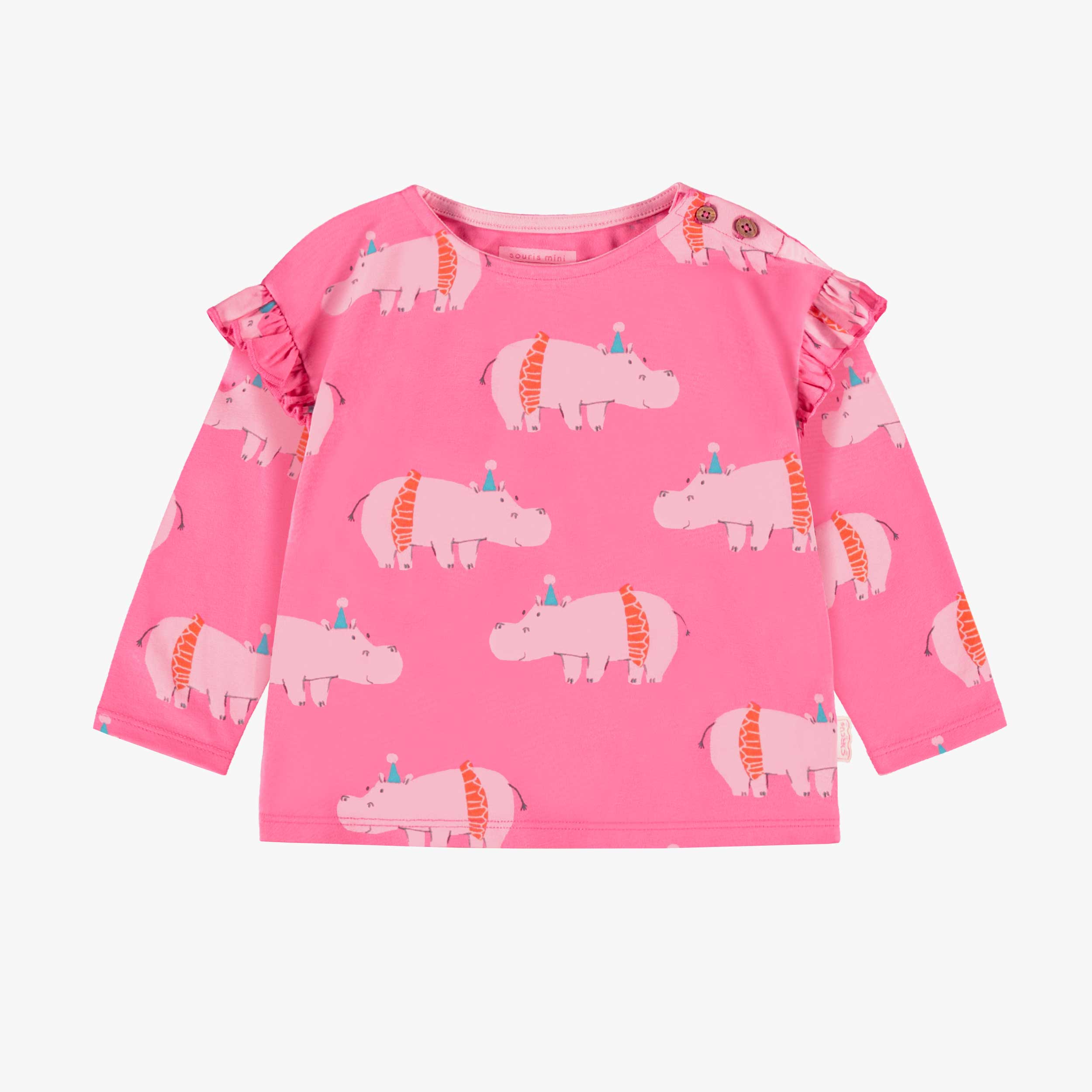 T-shirt rose à motifs d’hippopotames, bébé