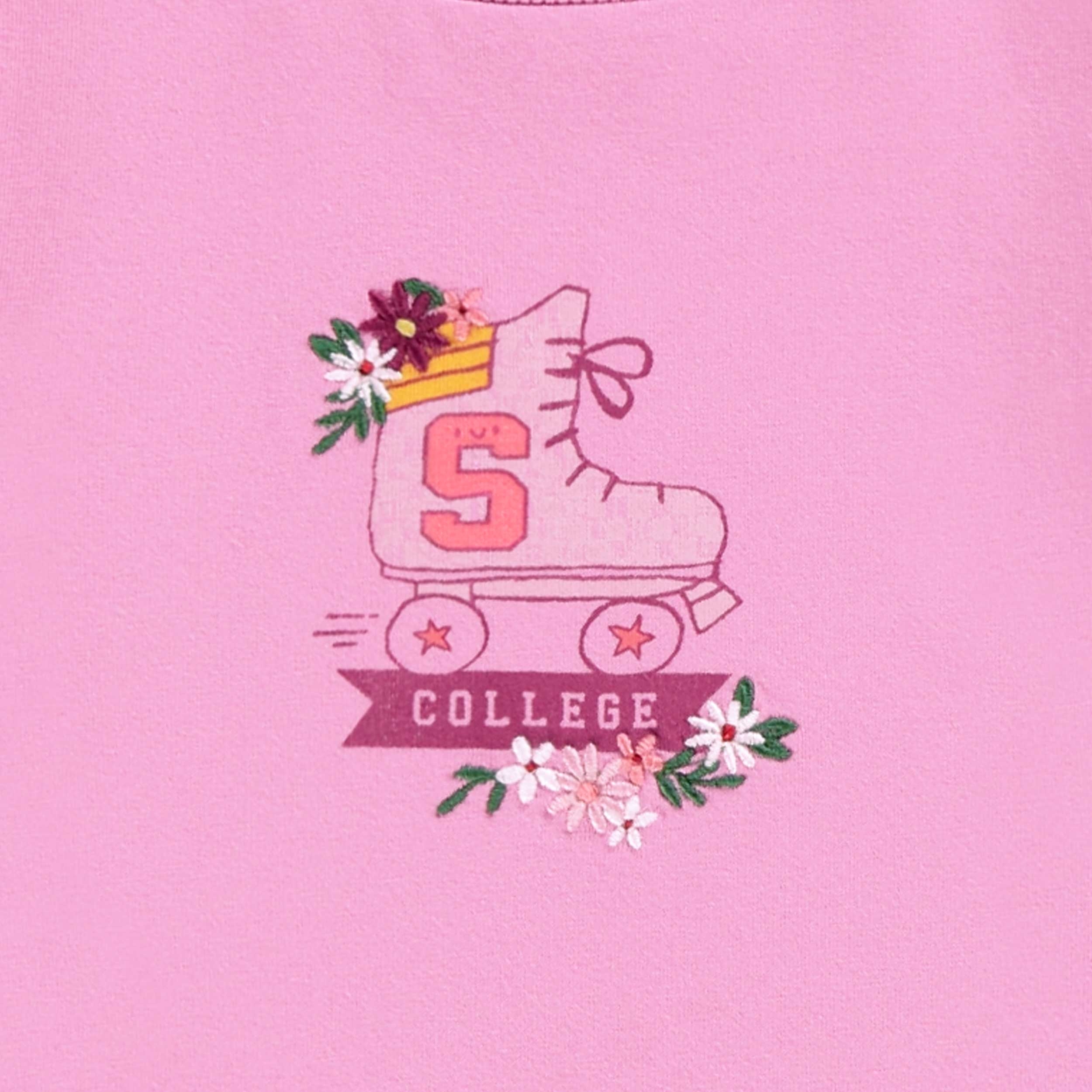 Zoom détails du t-shirt mauve avec imprimé, bébé