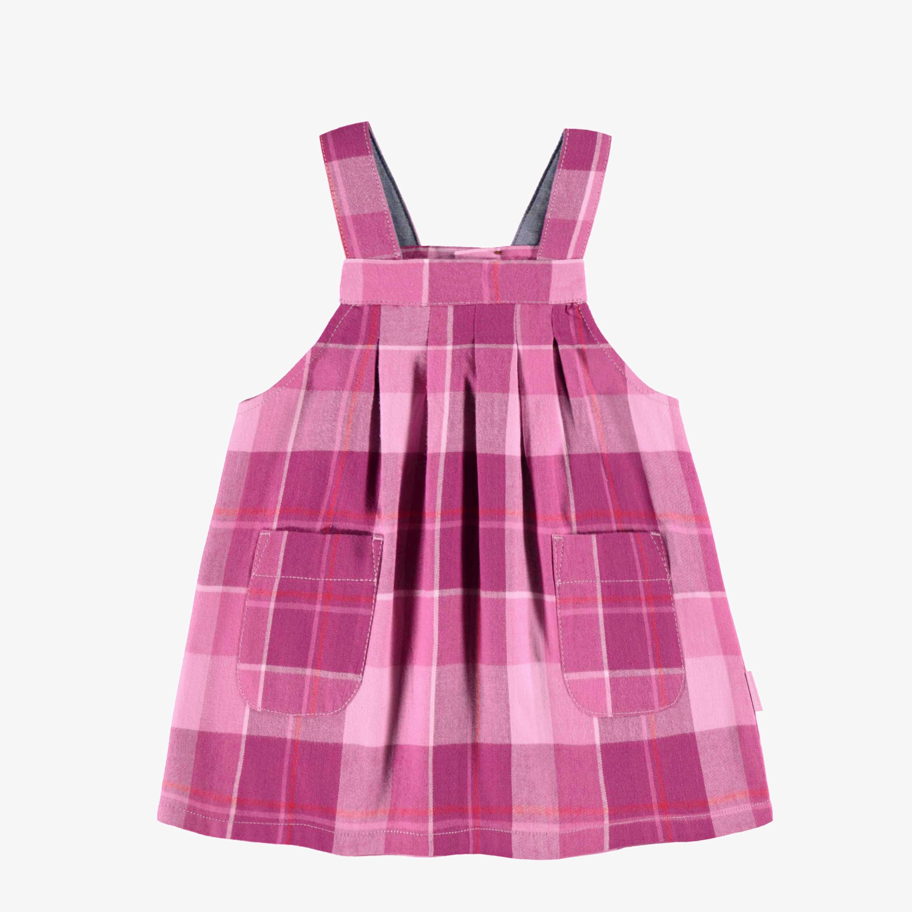 Robe chasuble mauve à carreaux, bébé