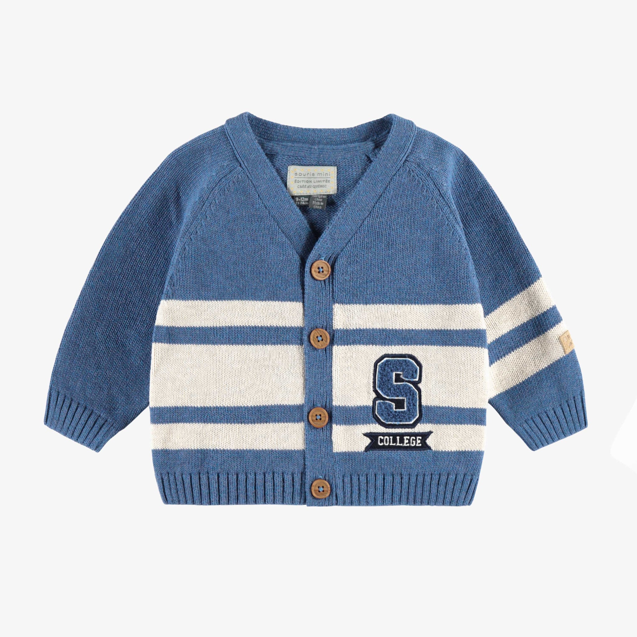 Cardigan Bébé Tricoté Main Bleu/vert Menthe Taille 0-3 Mois - Manches Longues - Neuf