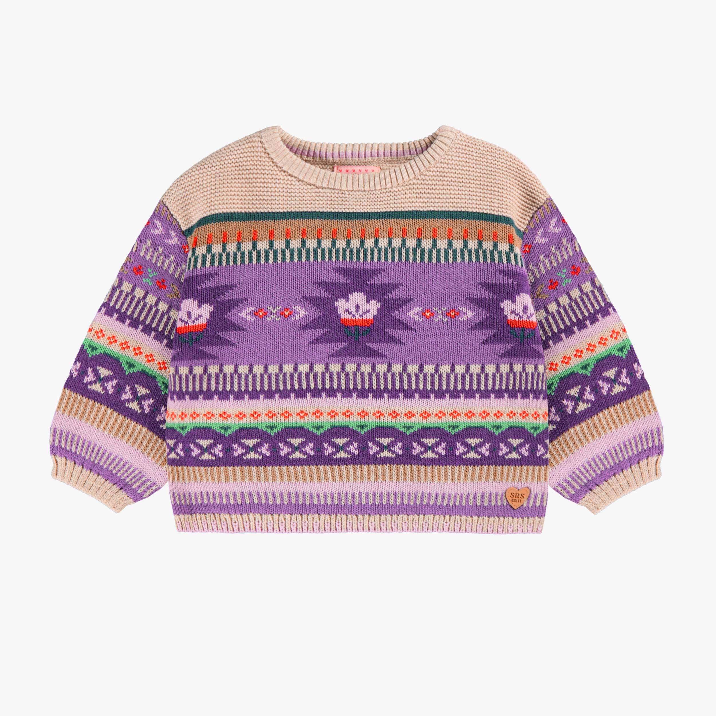 Chandail beige et mauve en tricot, bébé