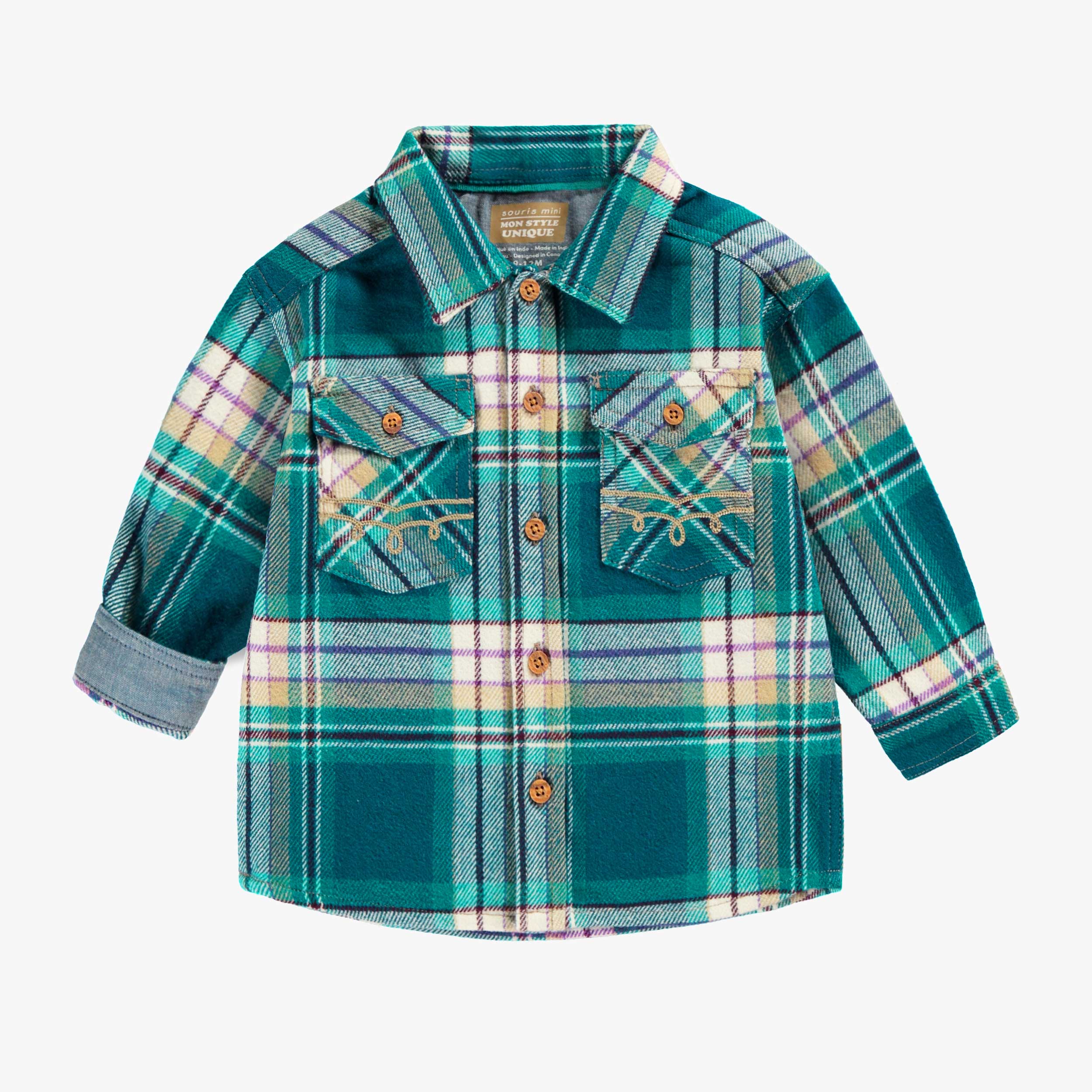 Chemise turquoise à carreaux, bébé