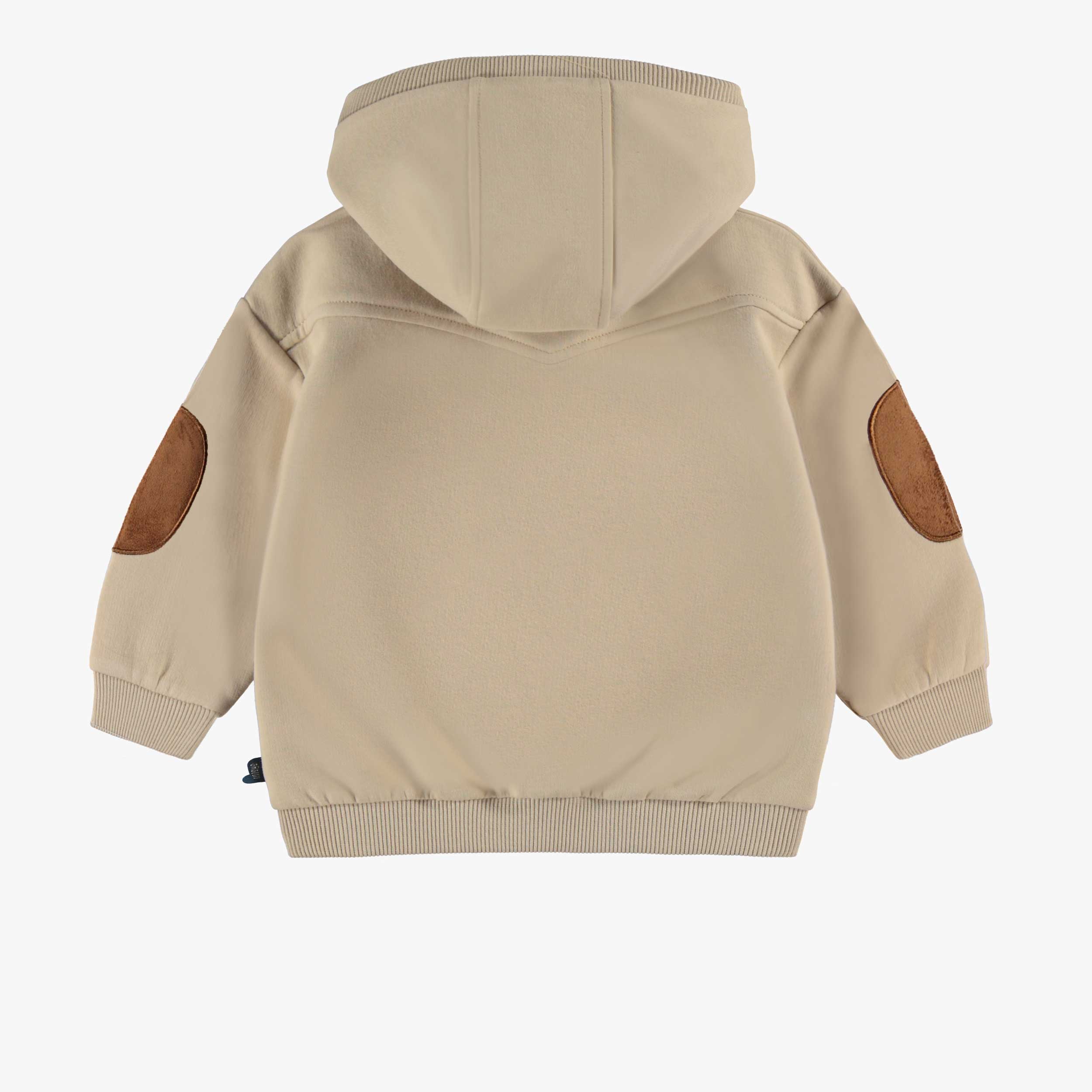Dos de la veste beige sable avec capuchon, bébé