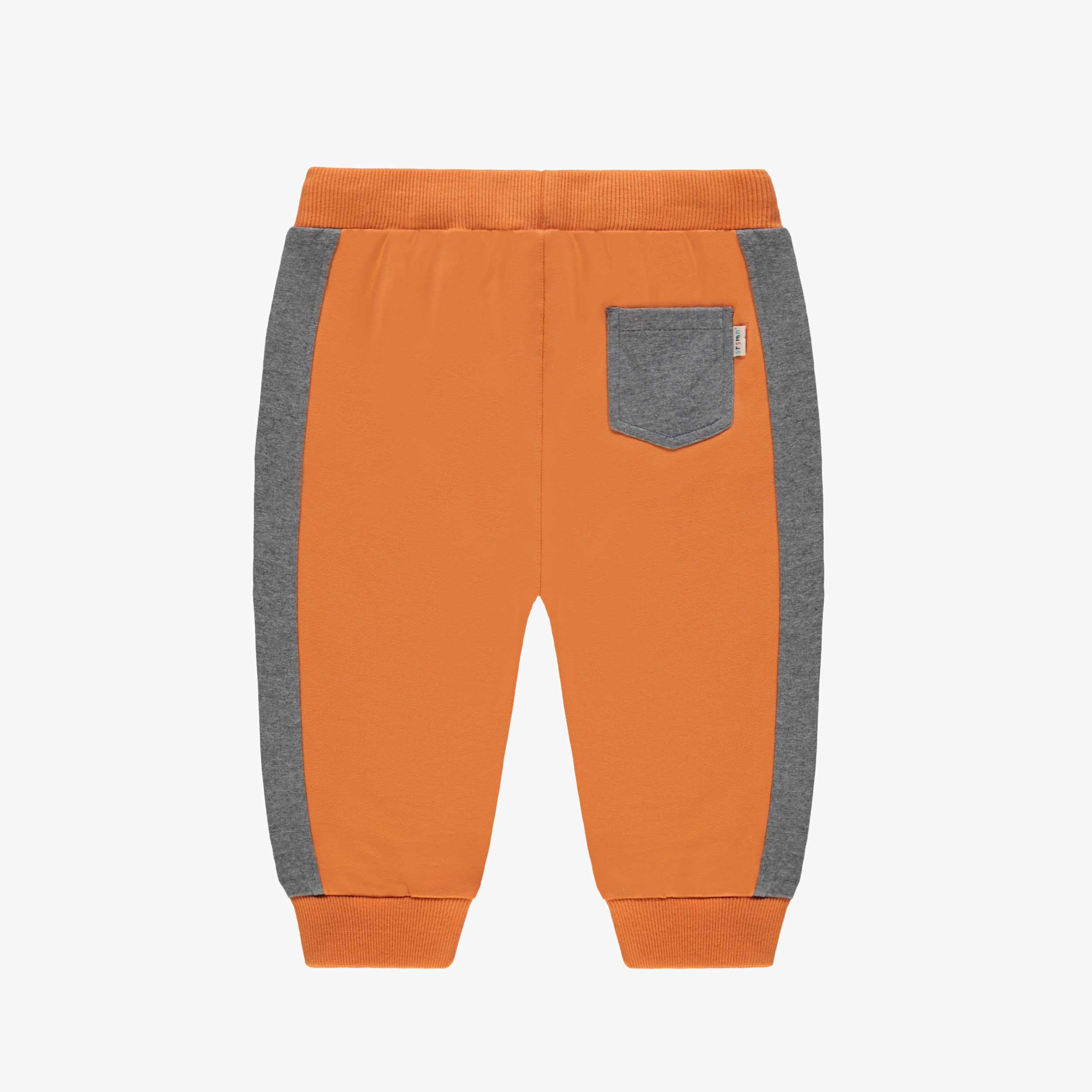 Dos du pantalon style jogger jaune foncé et gris, bébé