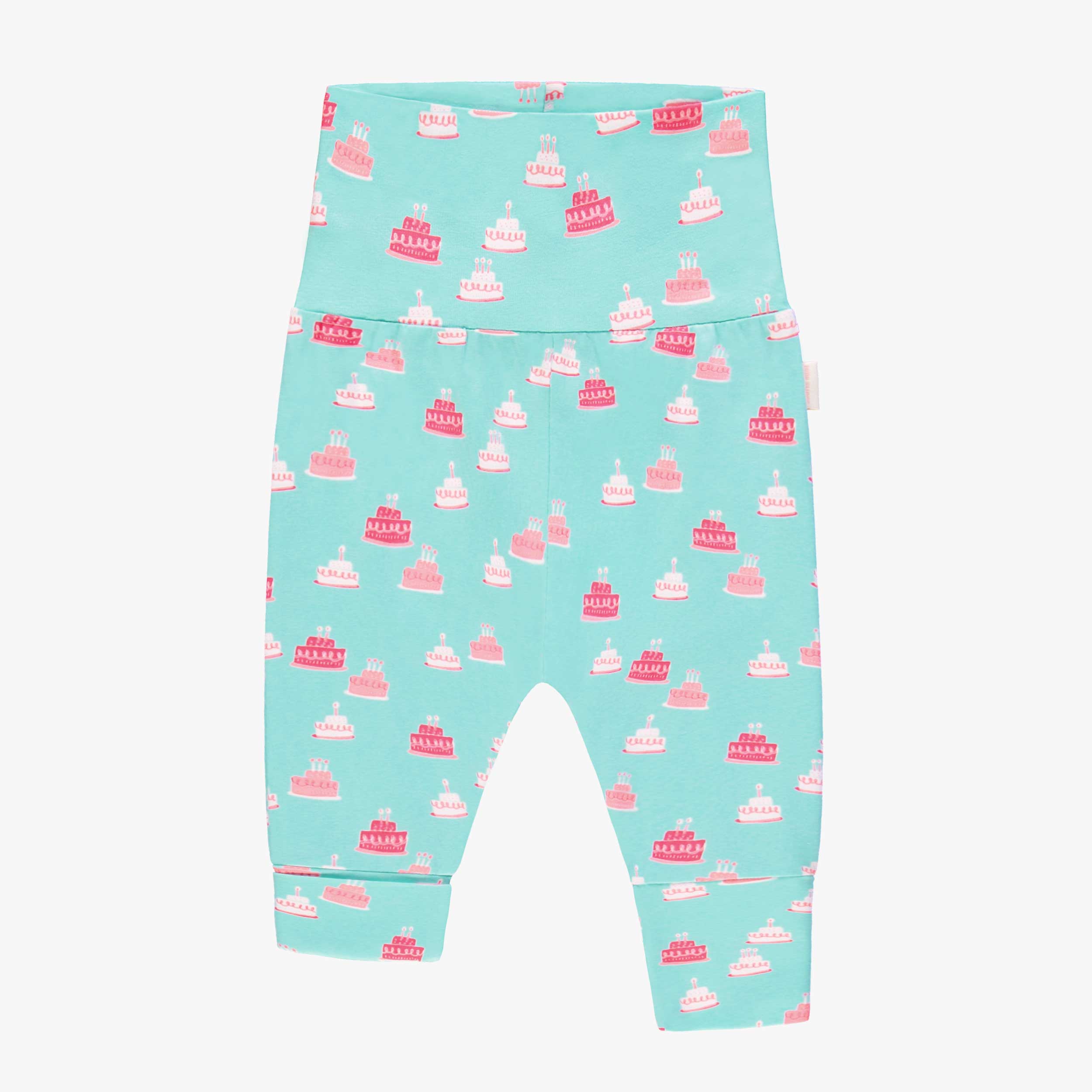 Dos du pantalon évolutif turquoise à motifs de gâteaux, bébé