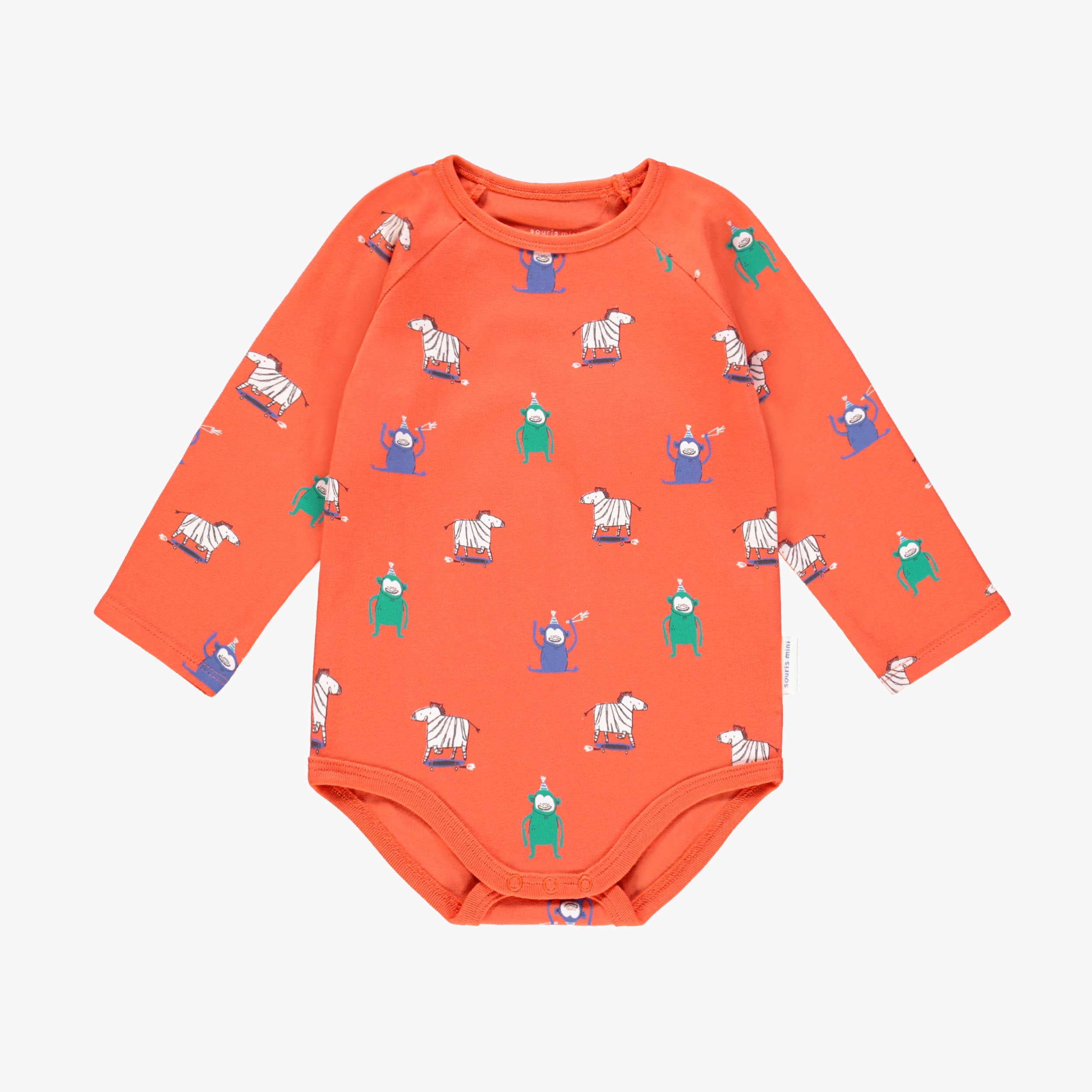 Cache-couche orange à motifs de singes et de zèbres, bébé