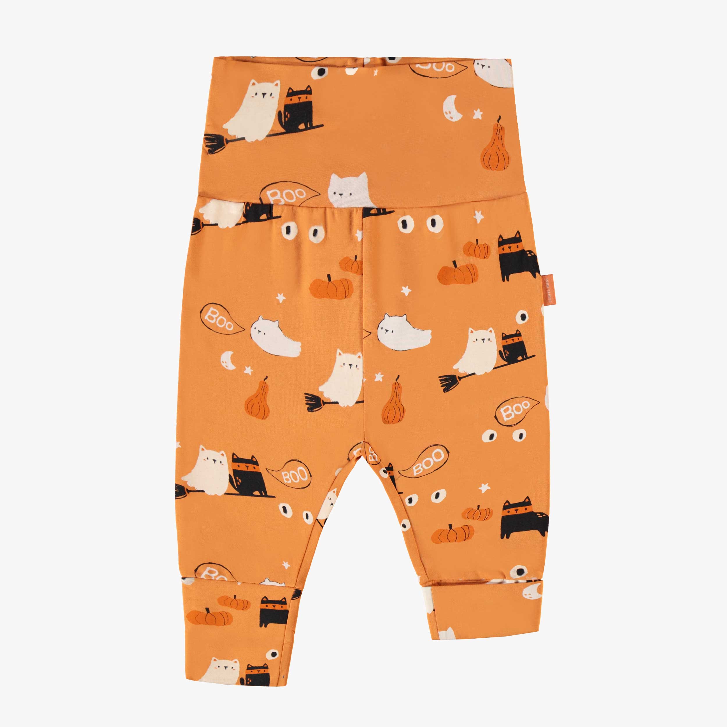 Pantalon évolutif orange à motifs d’Halloween déplié, bébé