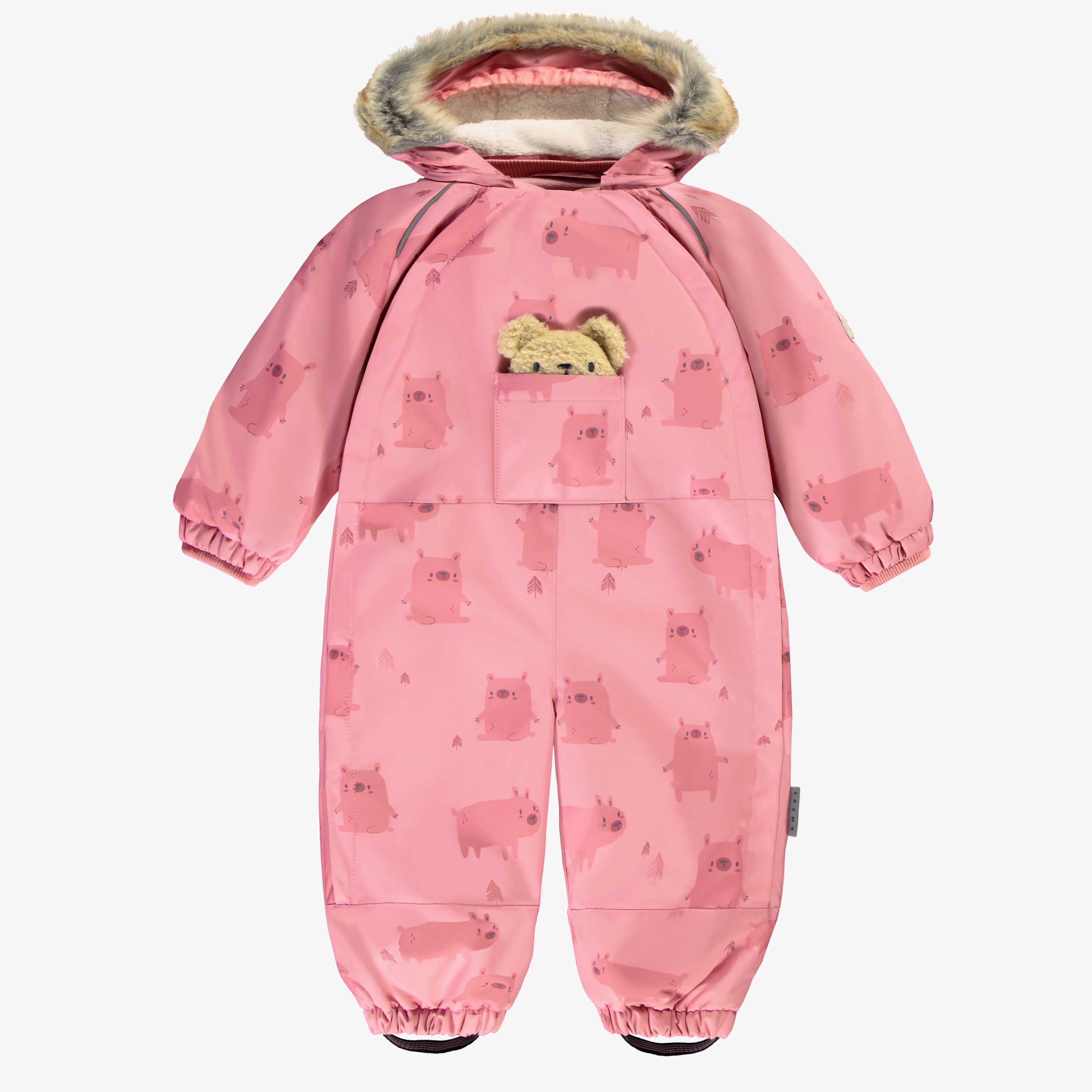 Habit de neige une pièce rose avec motifs, bébé