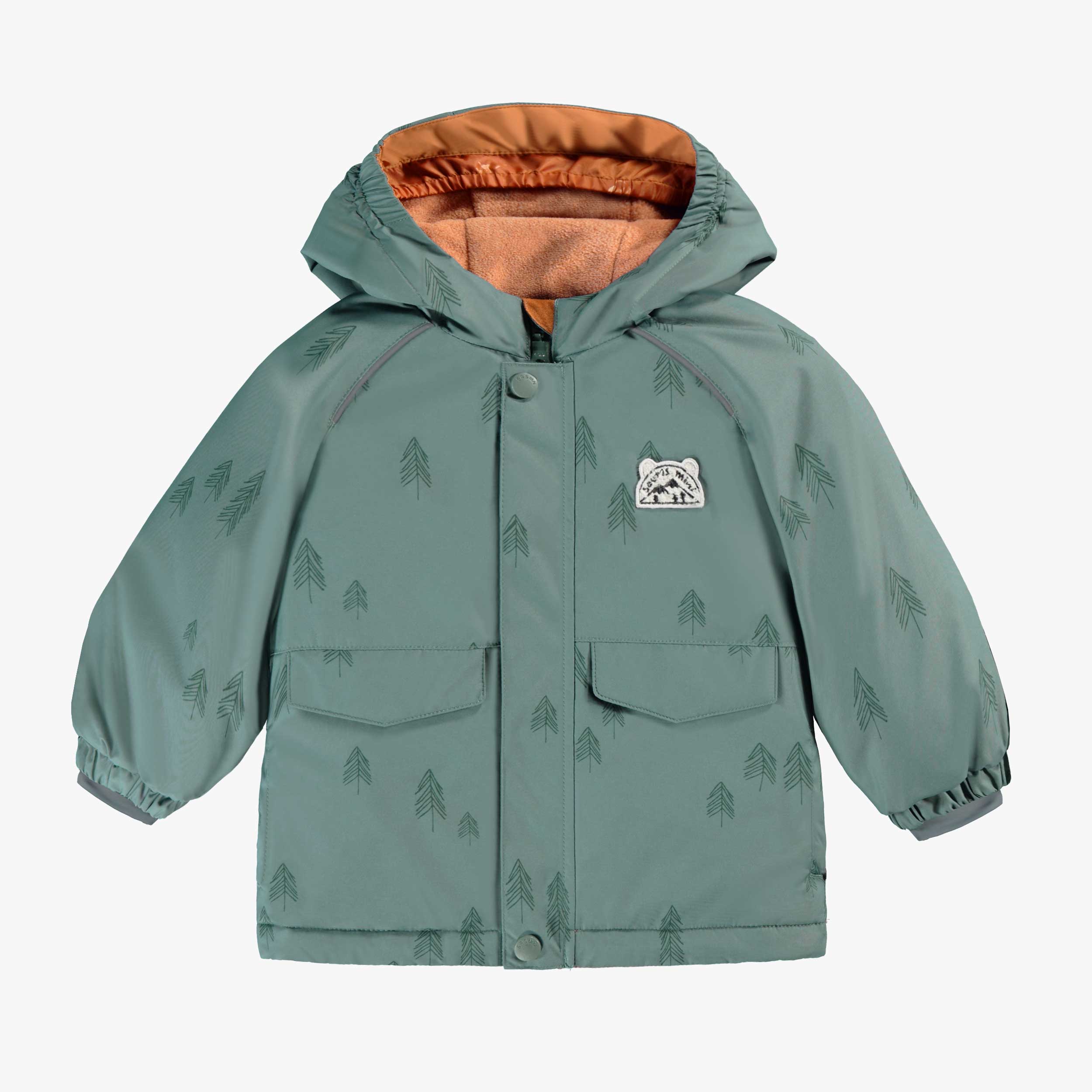 Manteau de l'habit de neige deux pièces vert avec motifs de sapins, bébé