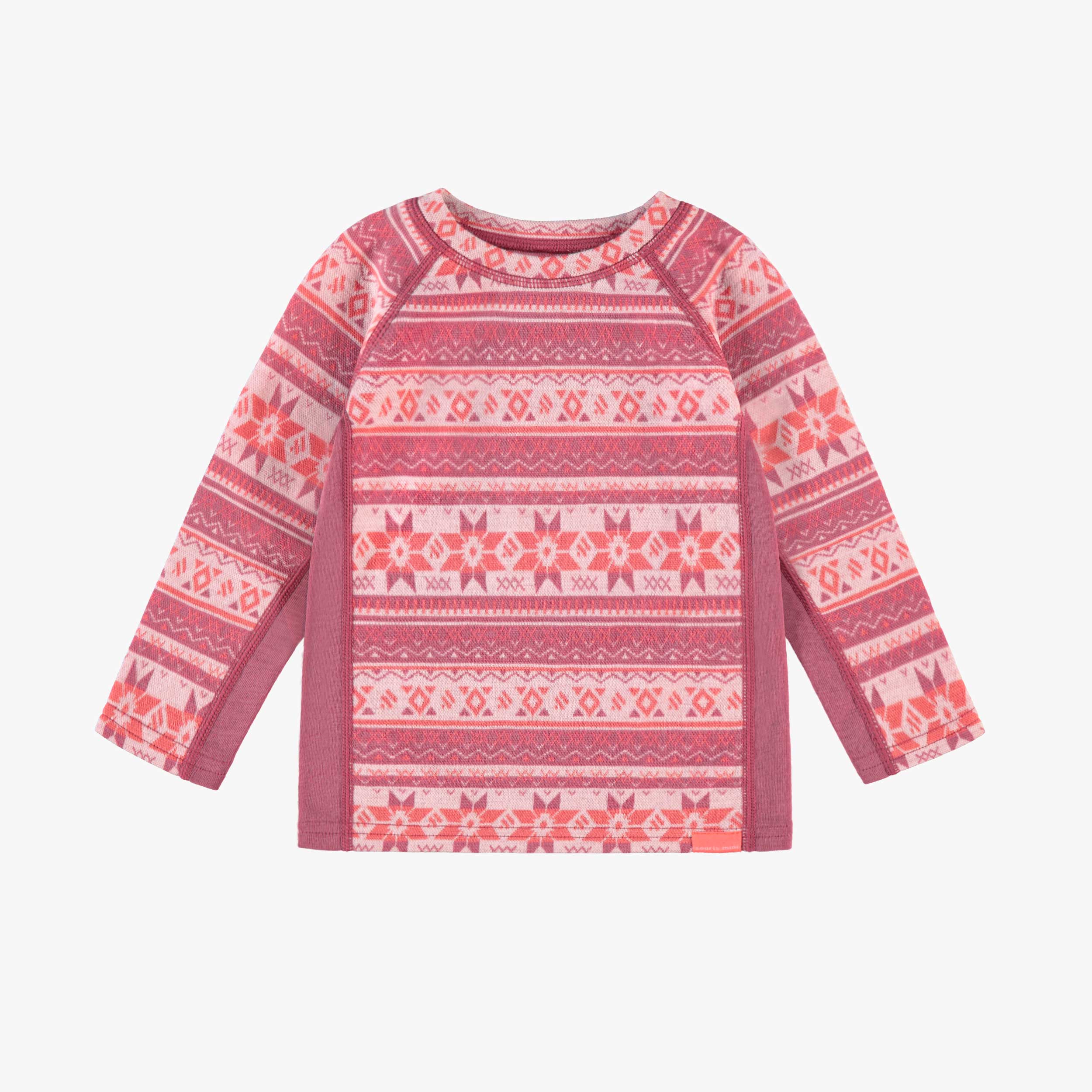 Chandail rose en laine mérinos avec motifs jacquard, bébé