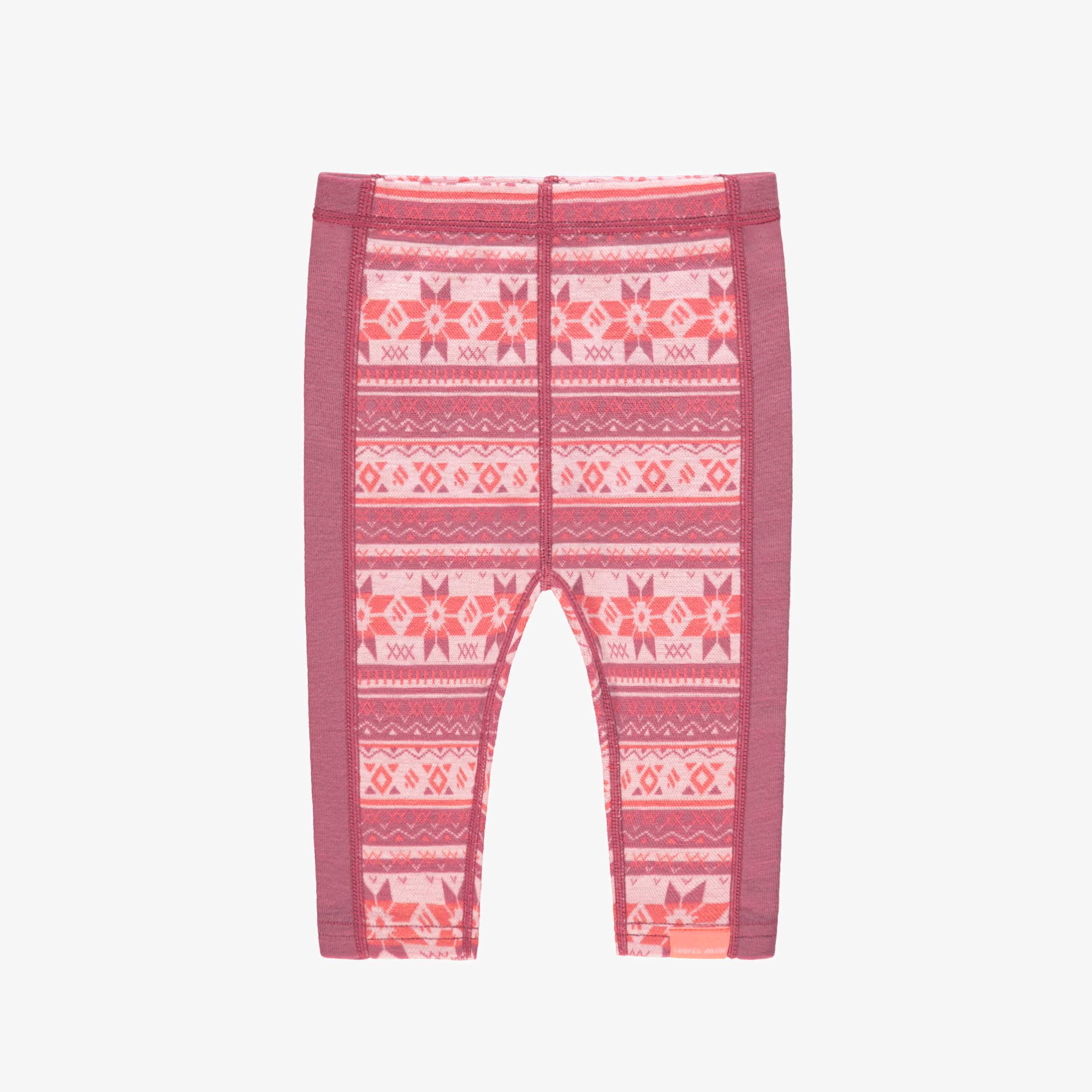 Pink merino wool legging with jacquard pattern, baby