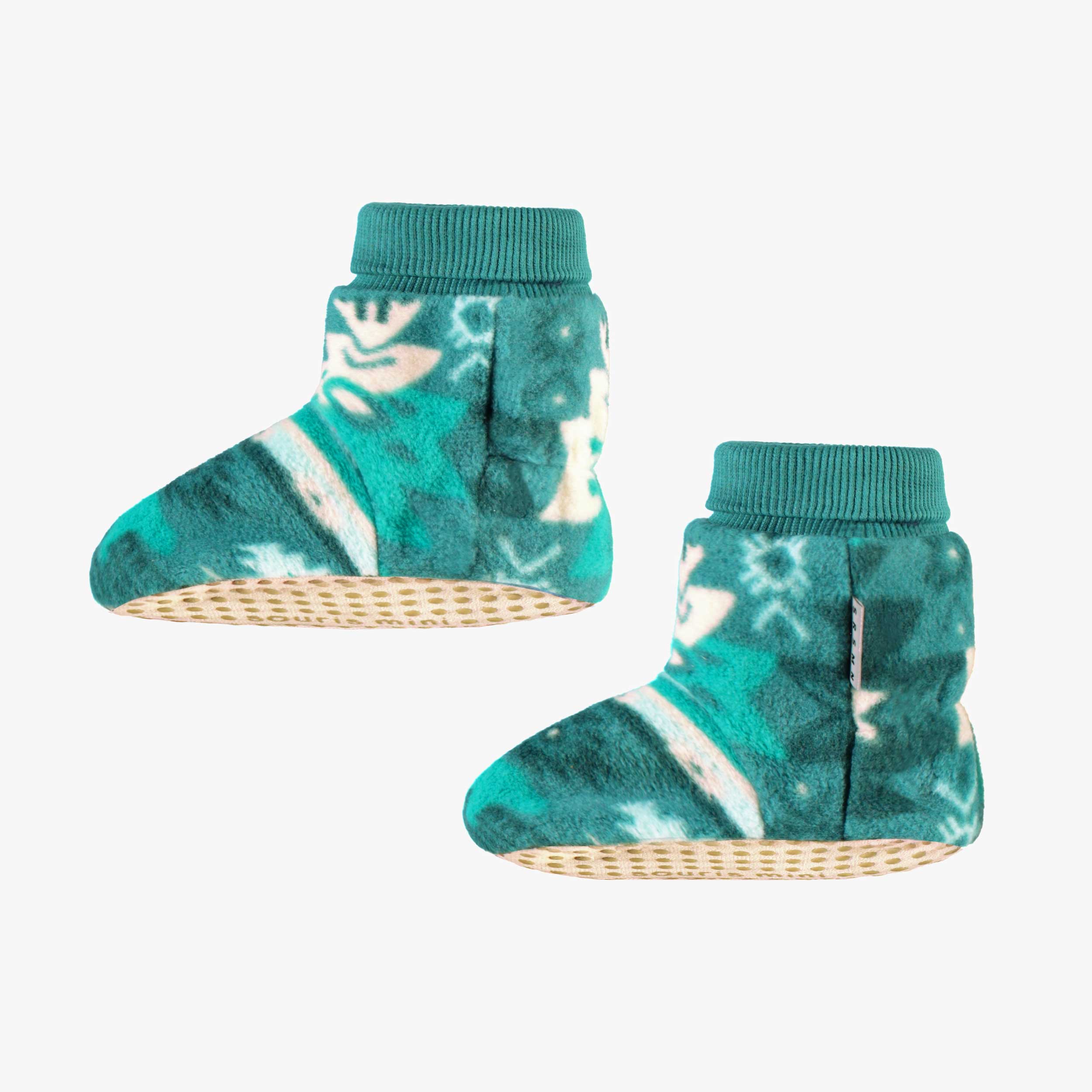 Pantoufles turquoise en polar avec motifs, bébé