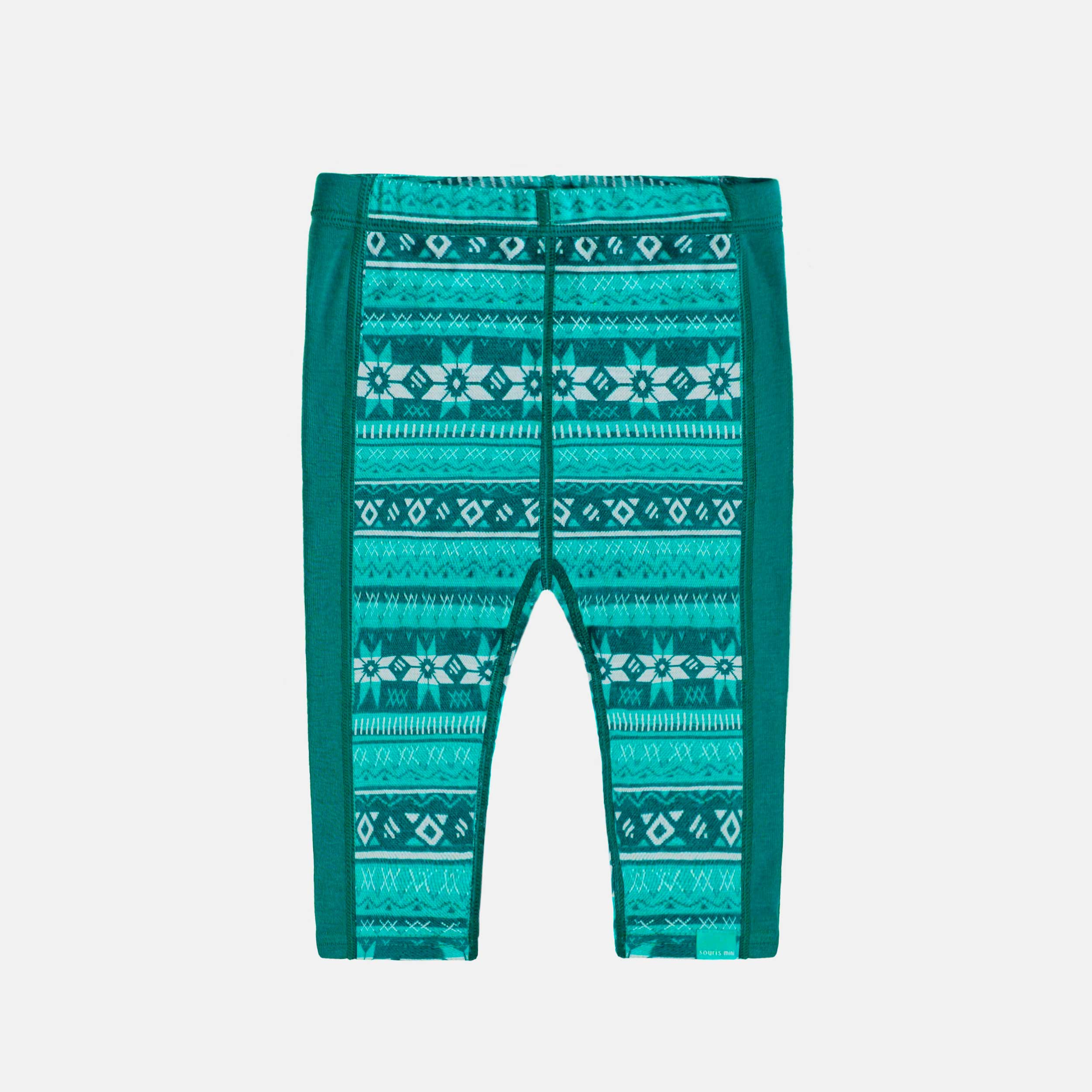Legging turquoise en laine mérinos avec motifs jacquard, bébé