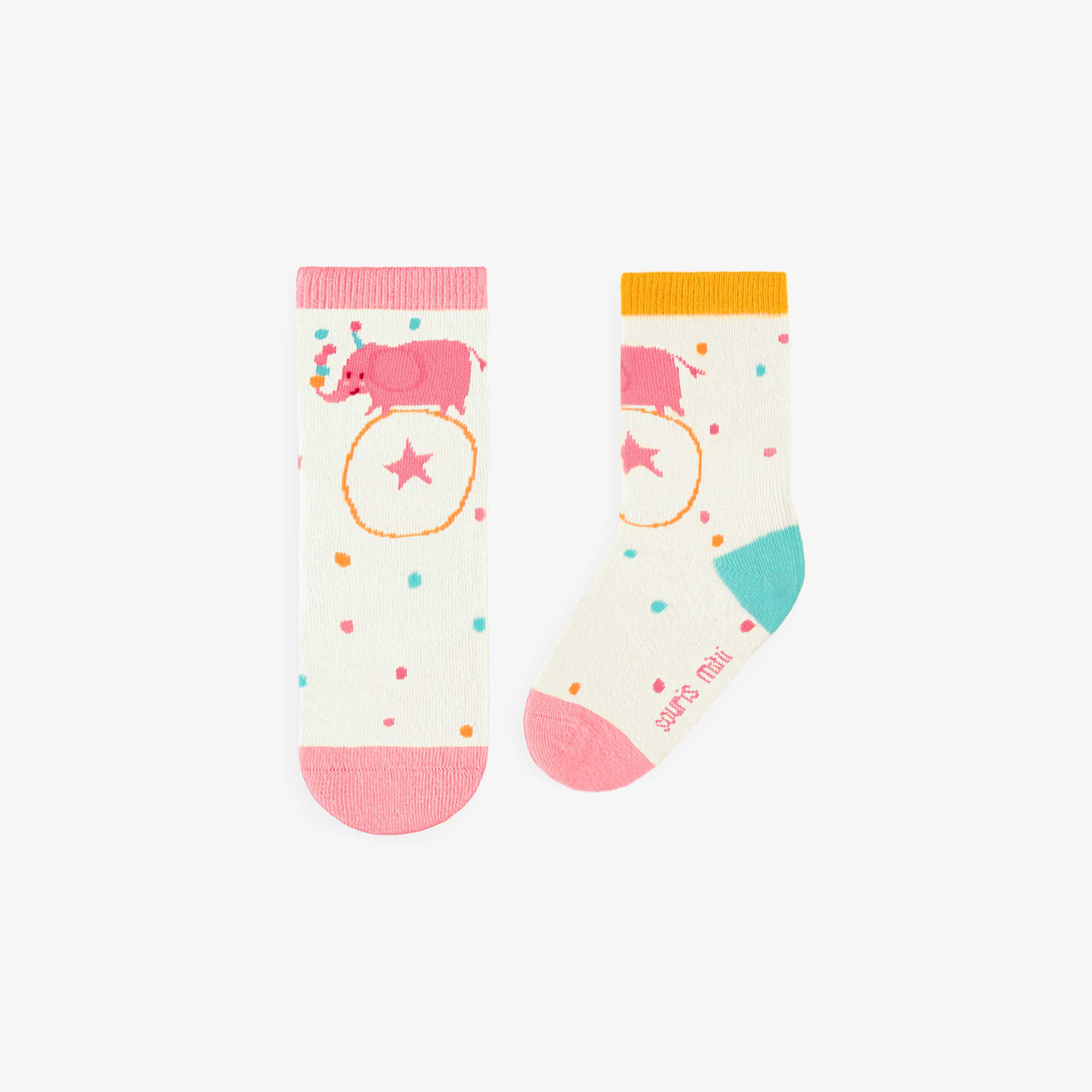 Cream socks with elephant, baby
