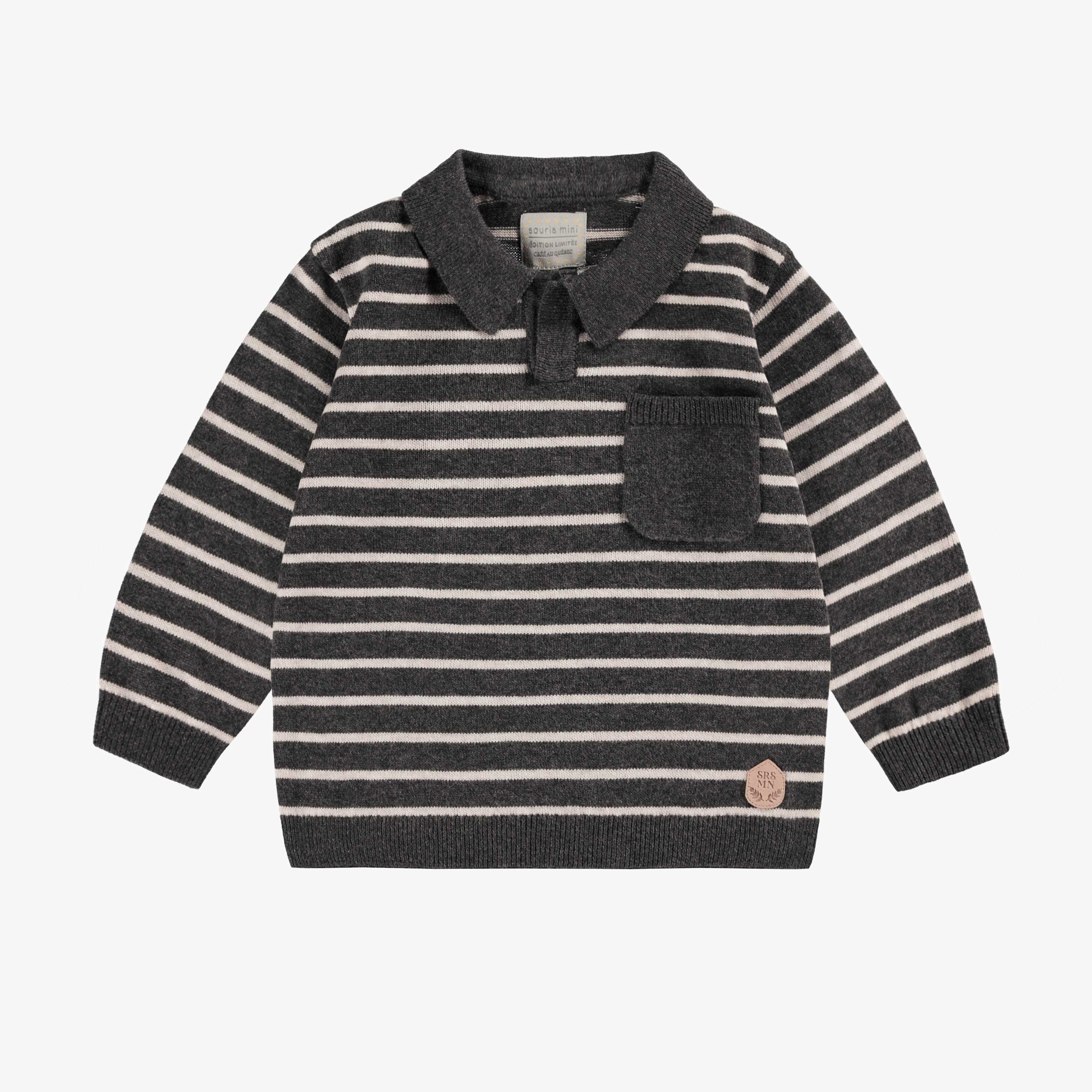 Polo gris en tricot avec rayures, bébé