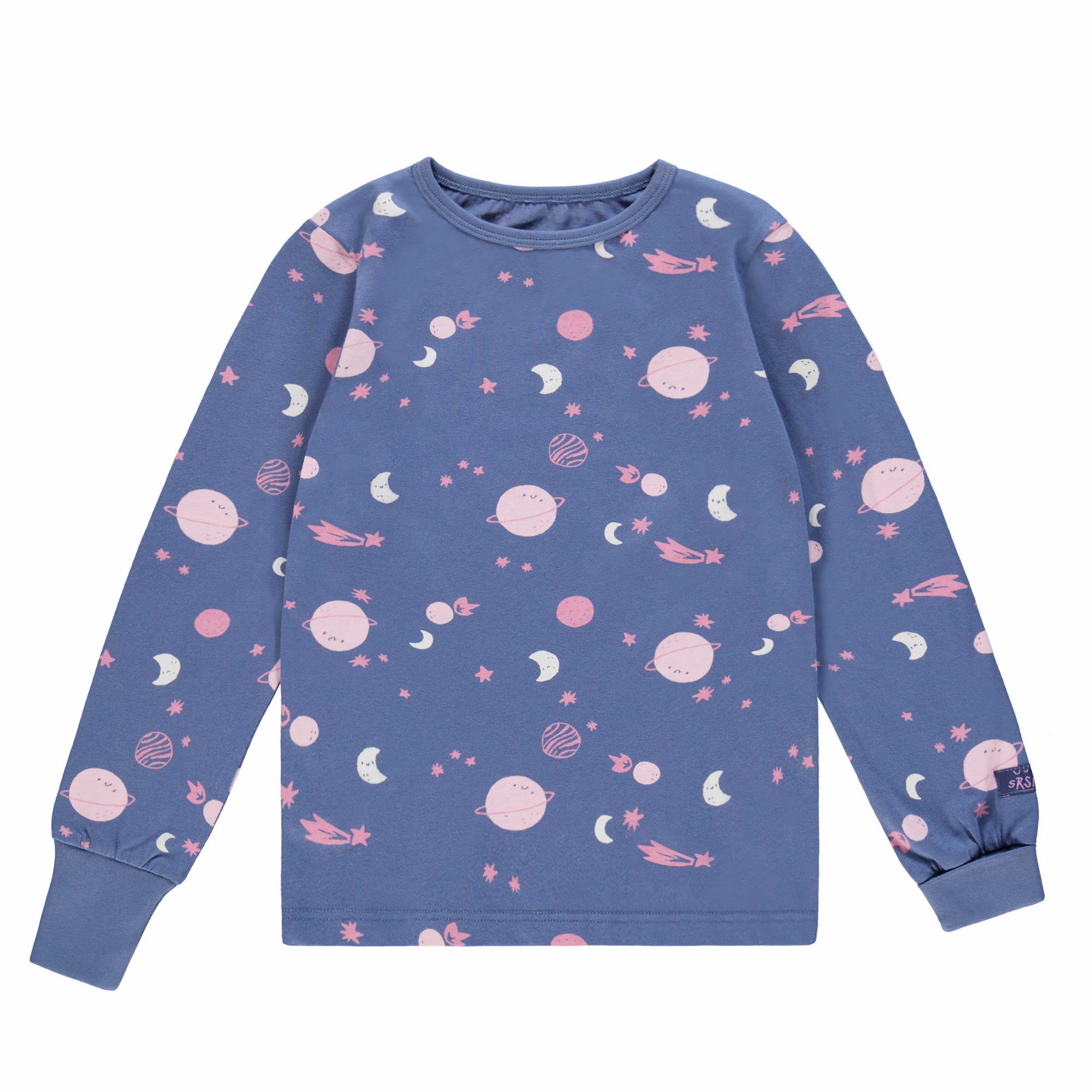 Haut du pyjama deux pièces bleu foncé à motifs de planètes, enfant