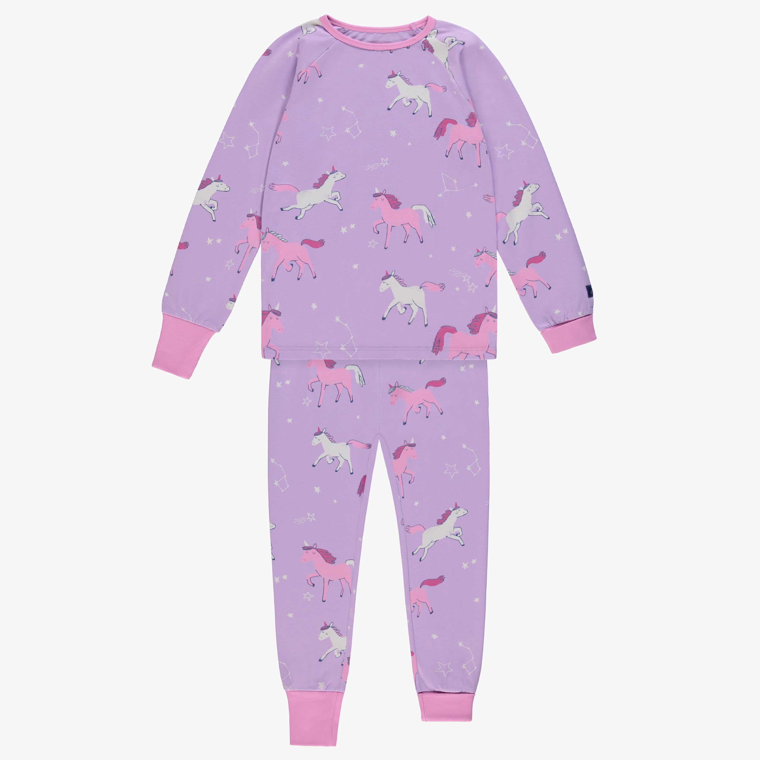 Pyjama deux pièces mauve à motifs de licornes, enfant