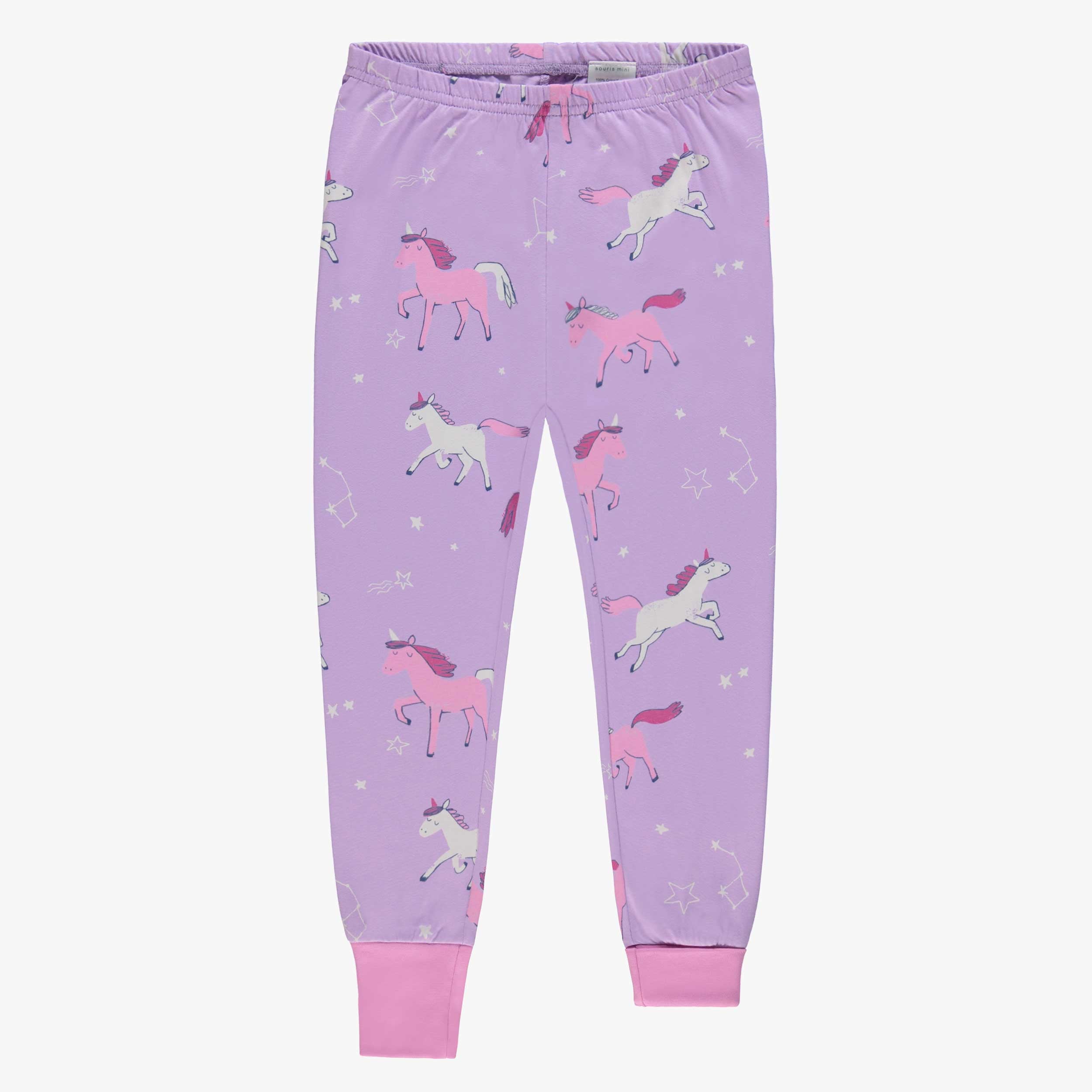 Bas du pyjama deux pièces mauve à motifs de licornes, enfant