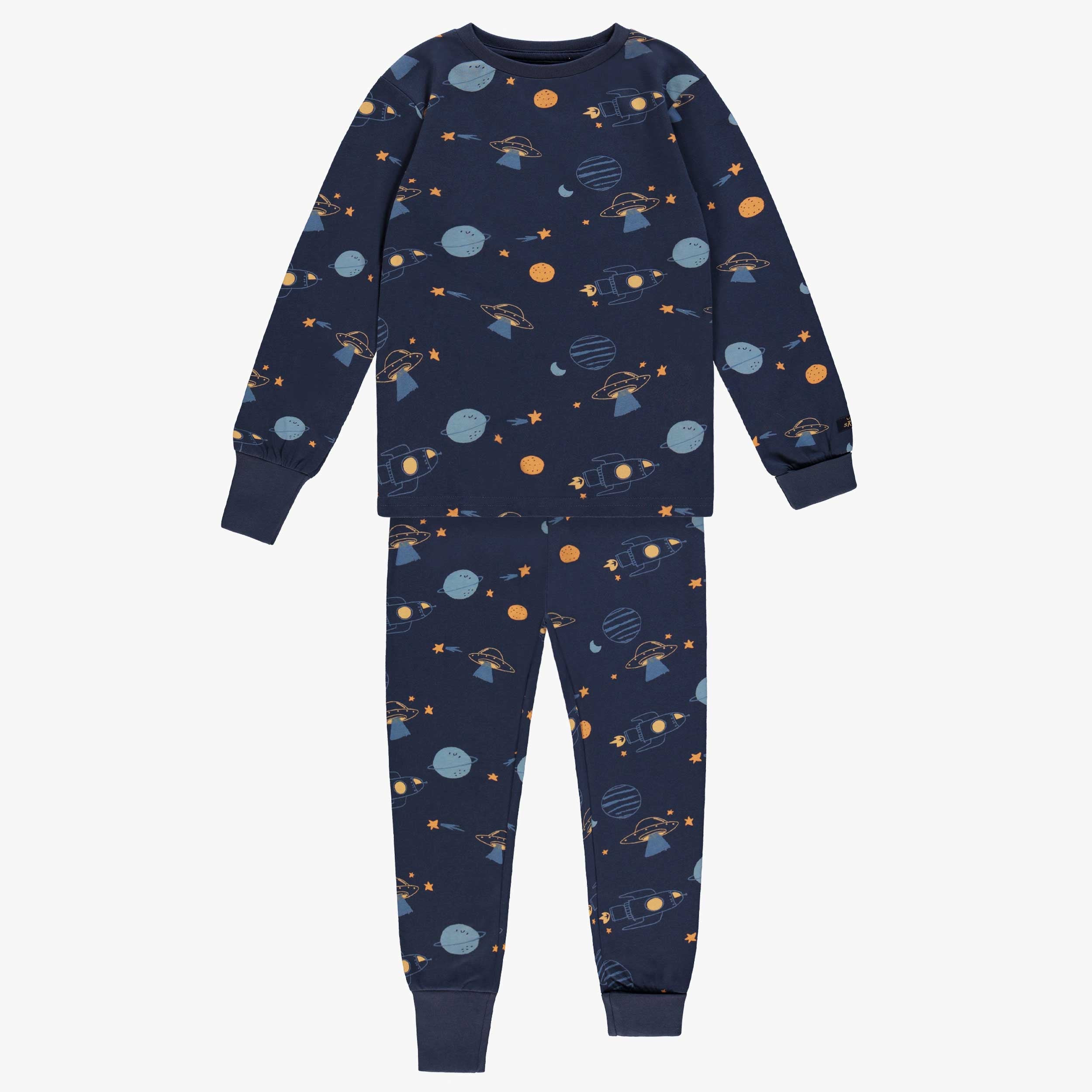 Pyjama deux pièces bleu marine à motifs de planètes, enfant