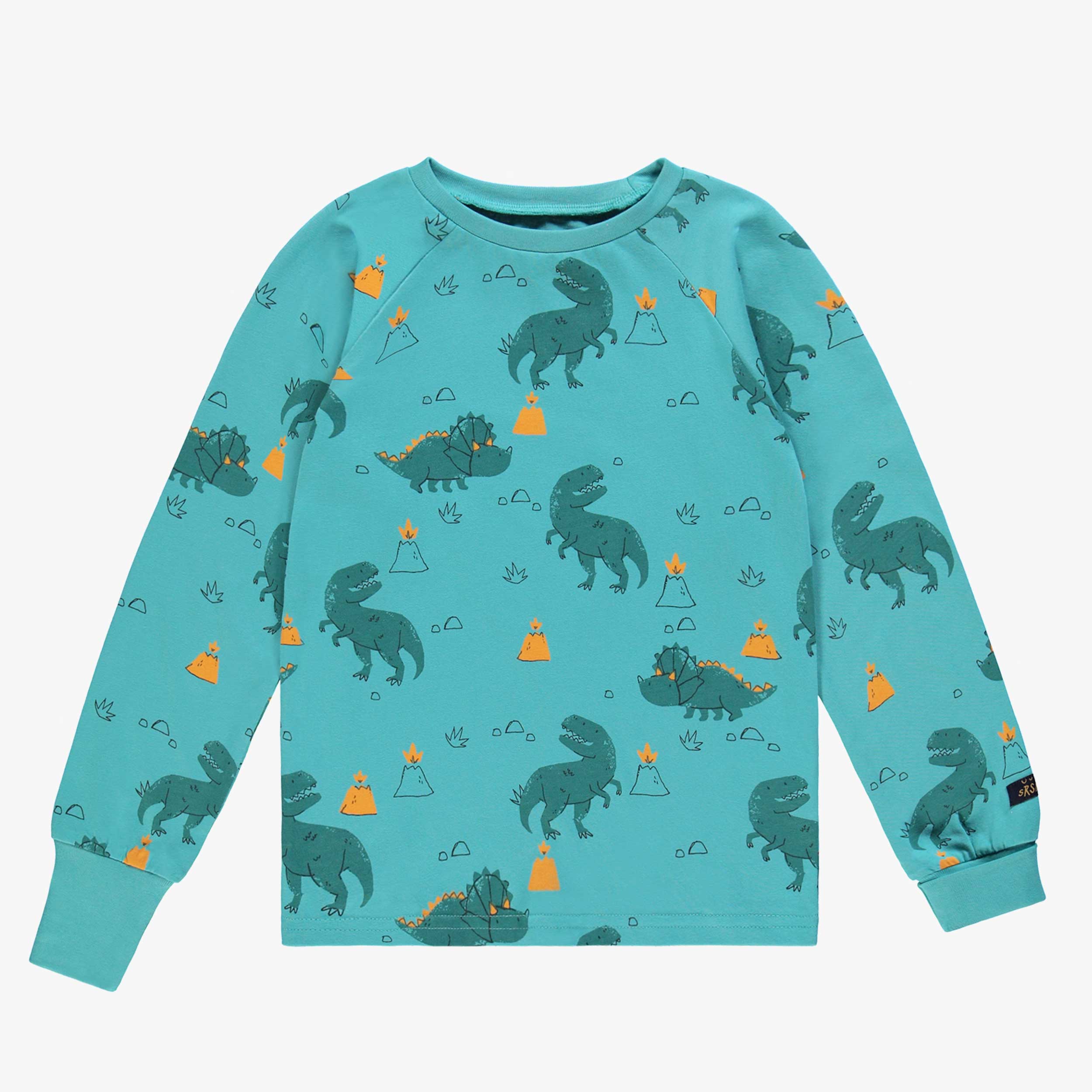 Haut du pyjama deux pièces turquoise à motifs de dinosaures, enfant
