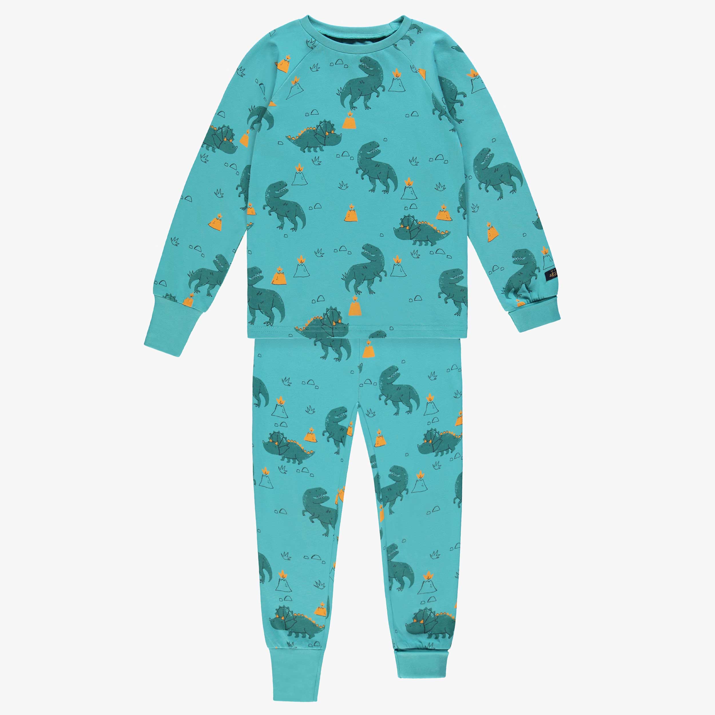 Pyjama deux pièces turquoise à motifs de dinosaures, enfant