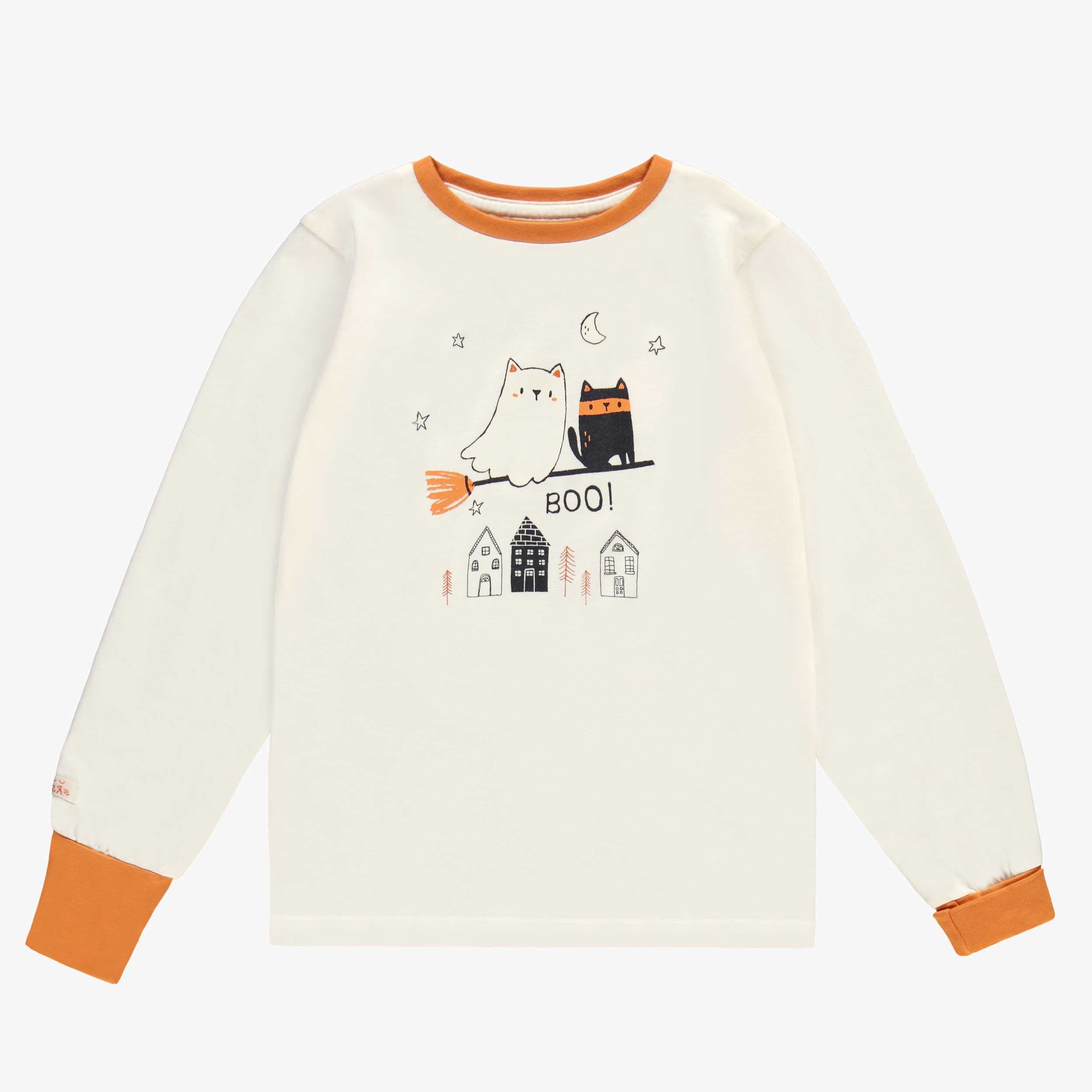 Haut du pyjama deux pièces crème et orange à motifs d’Halloween, enfant