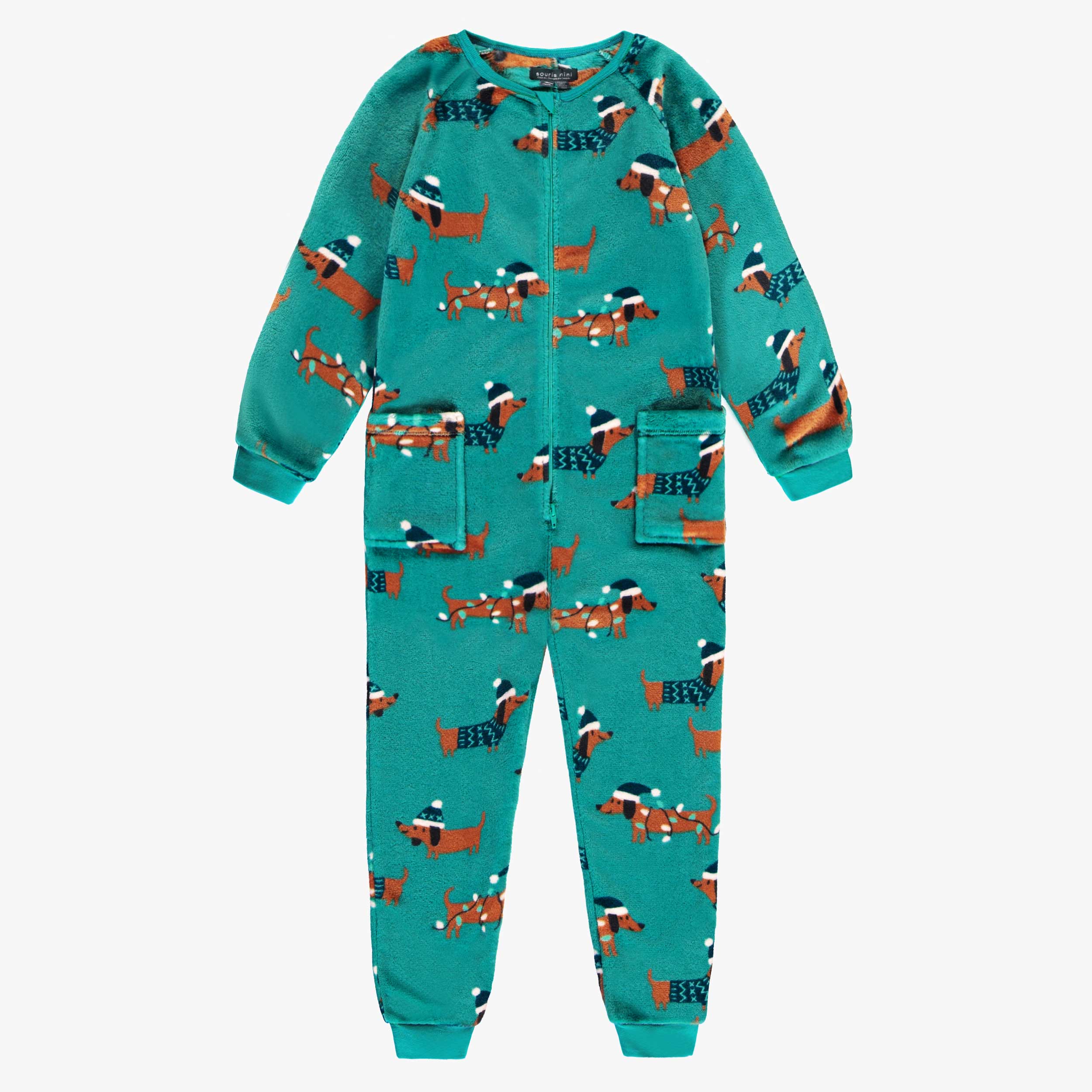 Pyjama une pièce turquoise à motifs de chiens, enfant