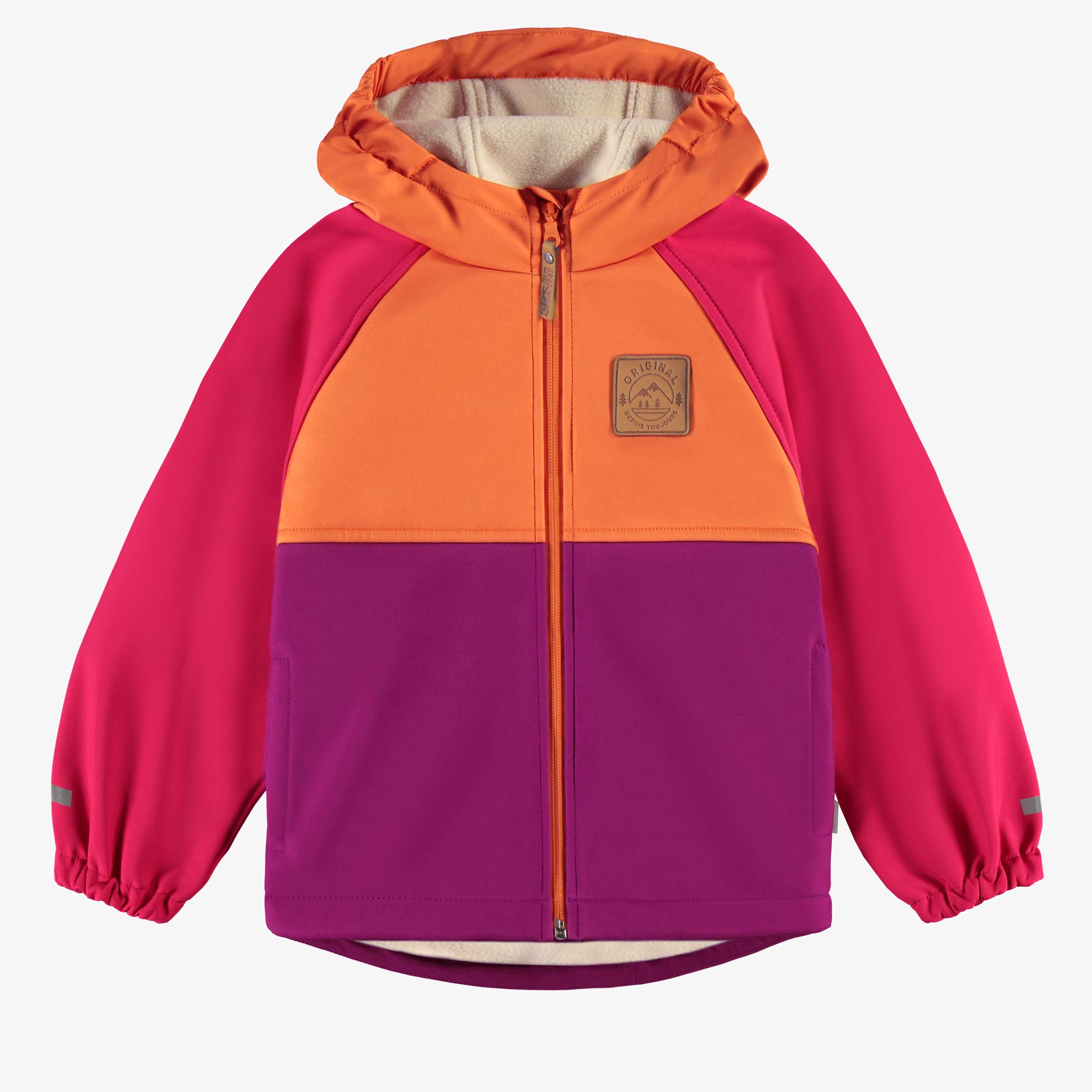 Manteau mauve, rose et orange en coquille souple, enfant