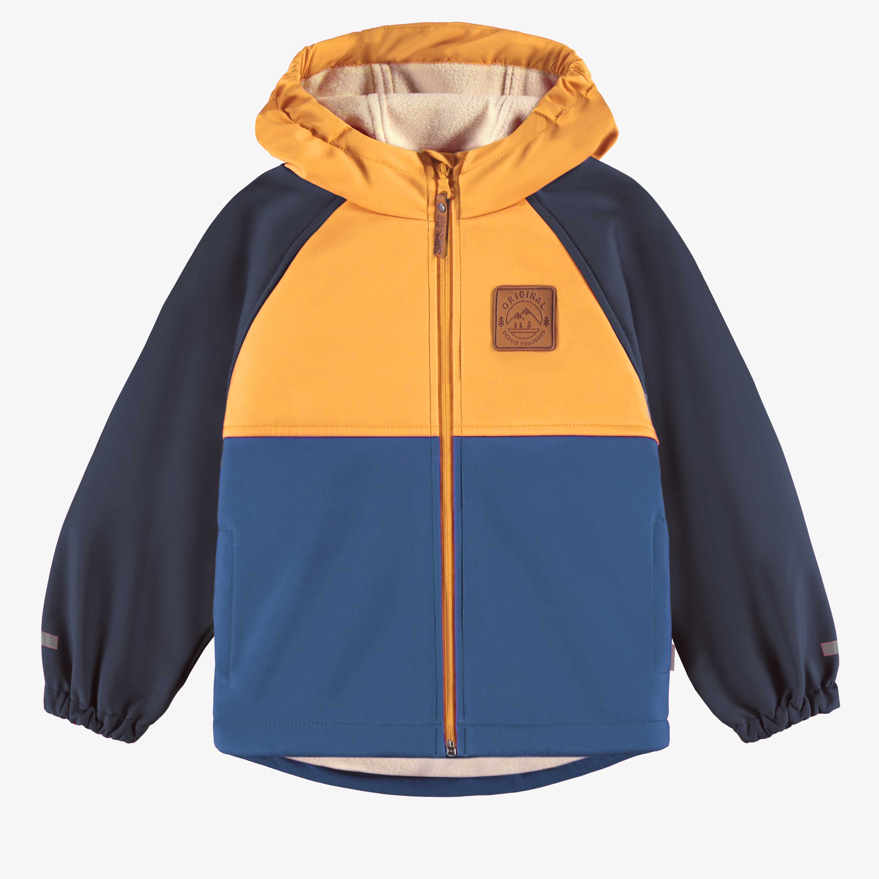 Manteau bleu et jaune en coquille souple, enfant