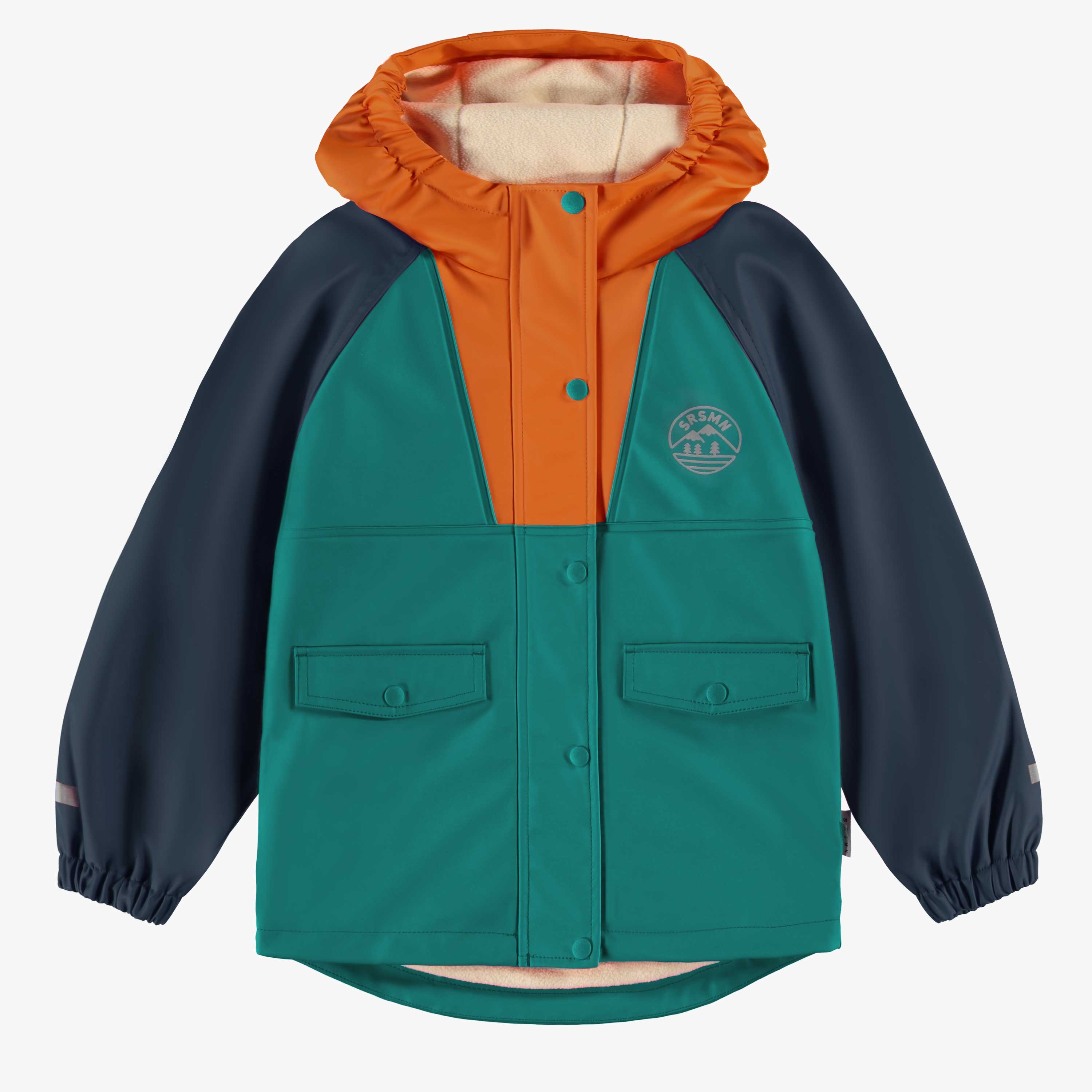 Manteau imperméable bleu, turquoise et orange, enfant