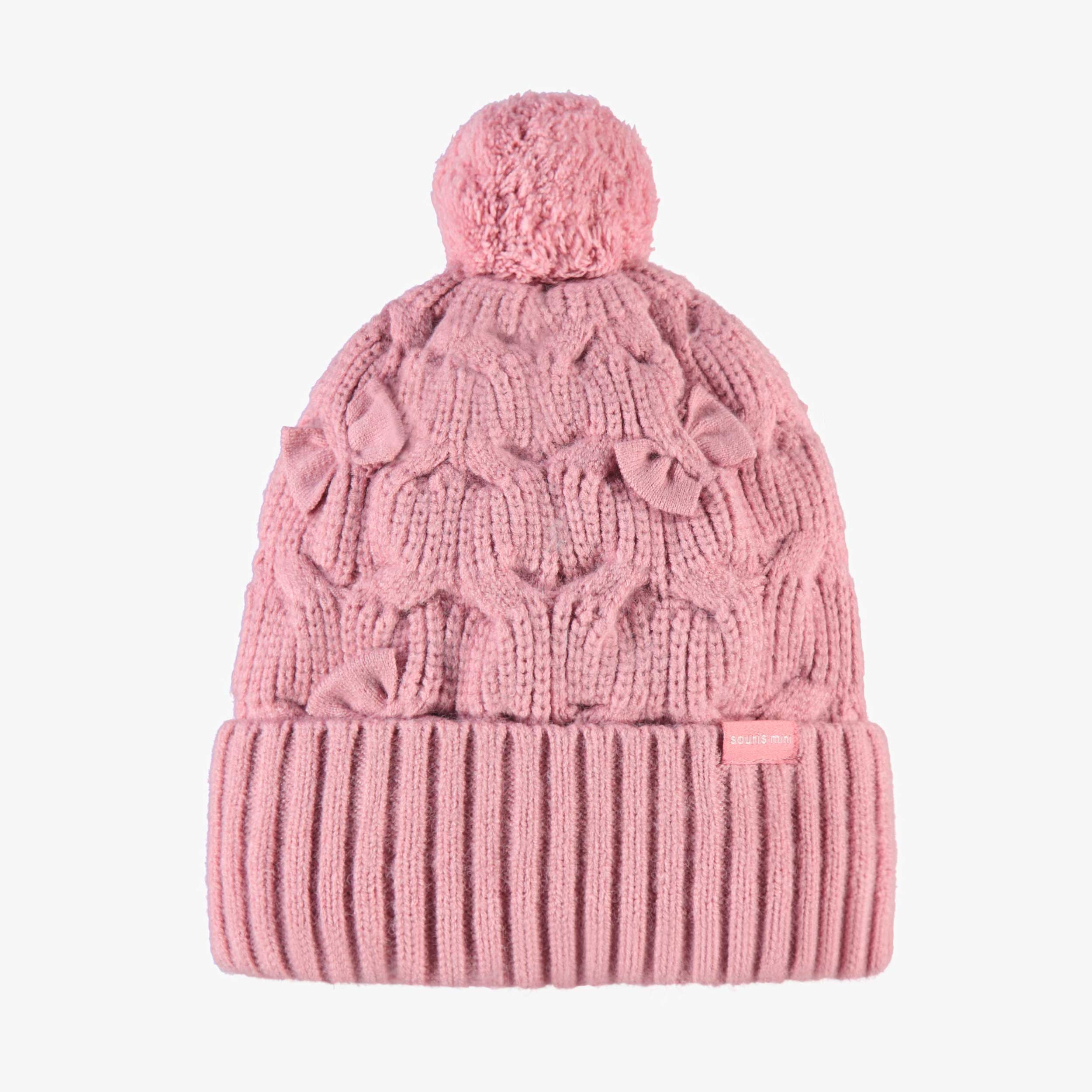 Tuque rose en tricot avec boucles, enfant