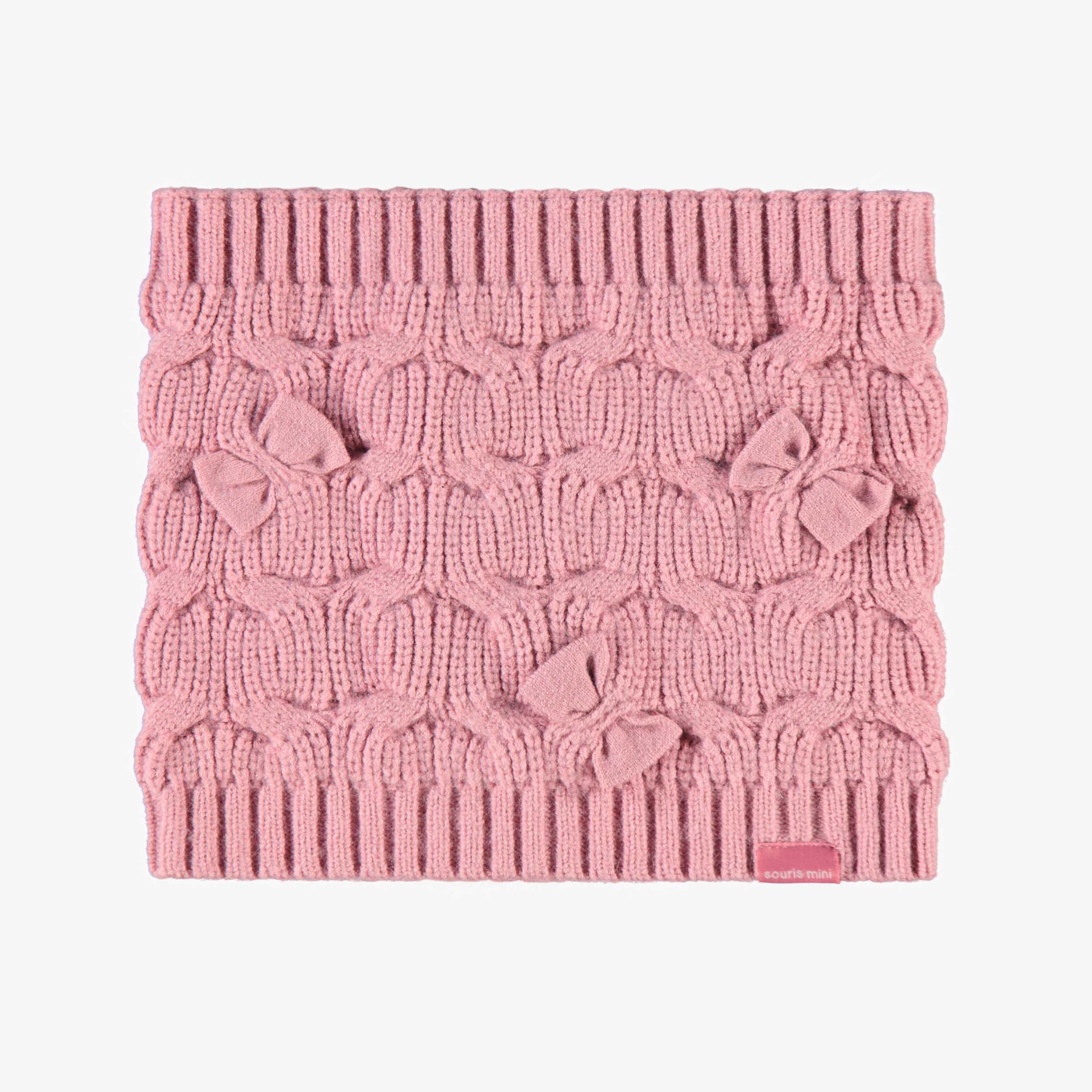 Cache-cou rose en tricot avec boucles, enfant