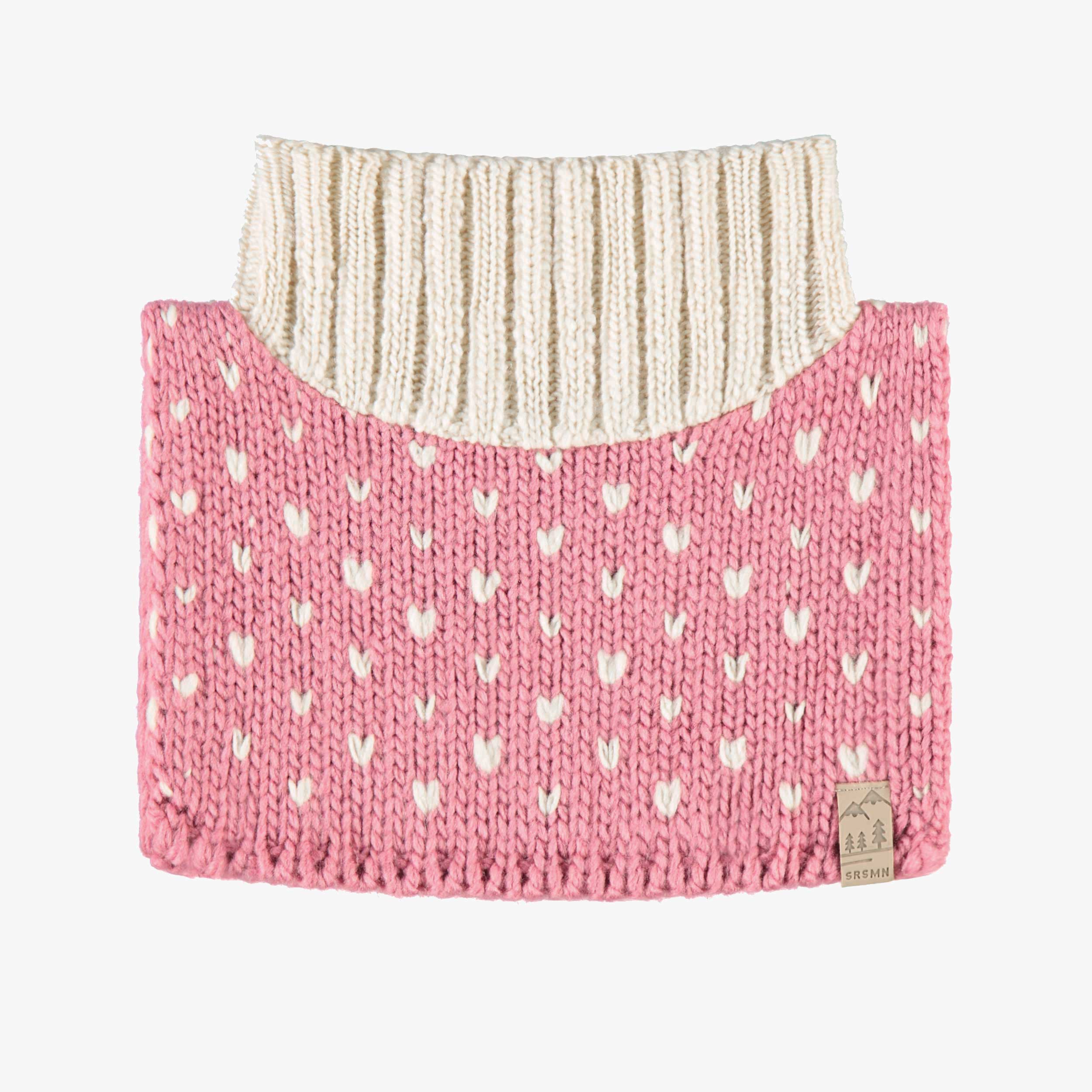 Pink and cream knit neck warmer with hearts, child
