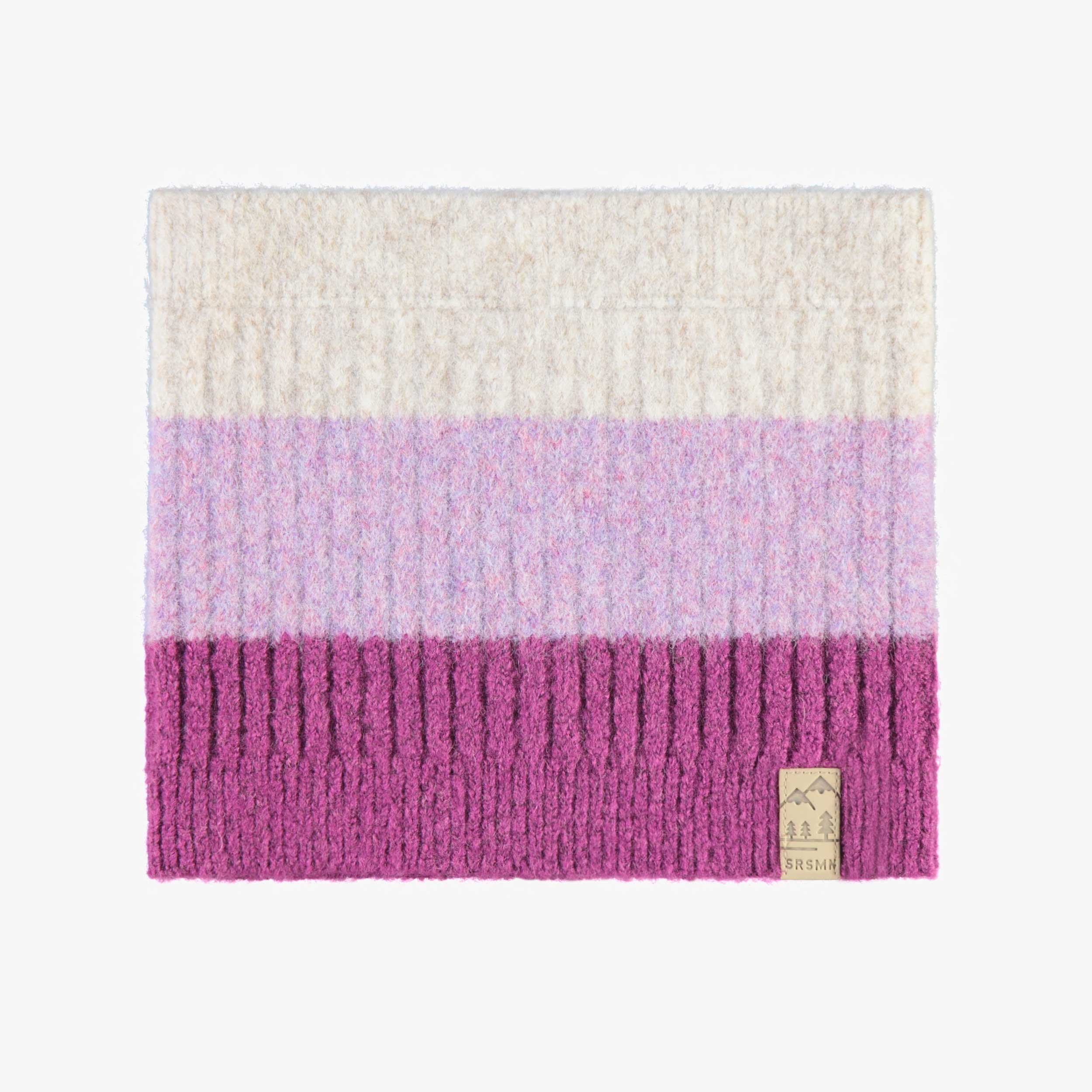 Cache-cou crème et mauve en tricot avec rayures, enfant